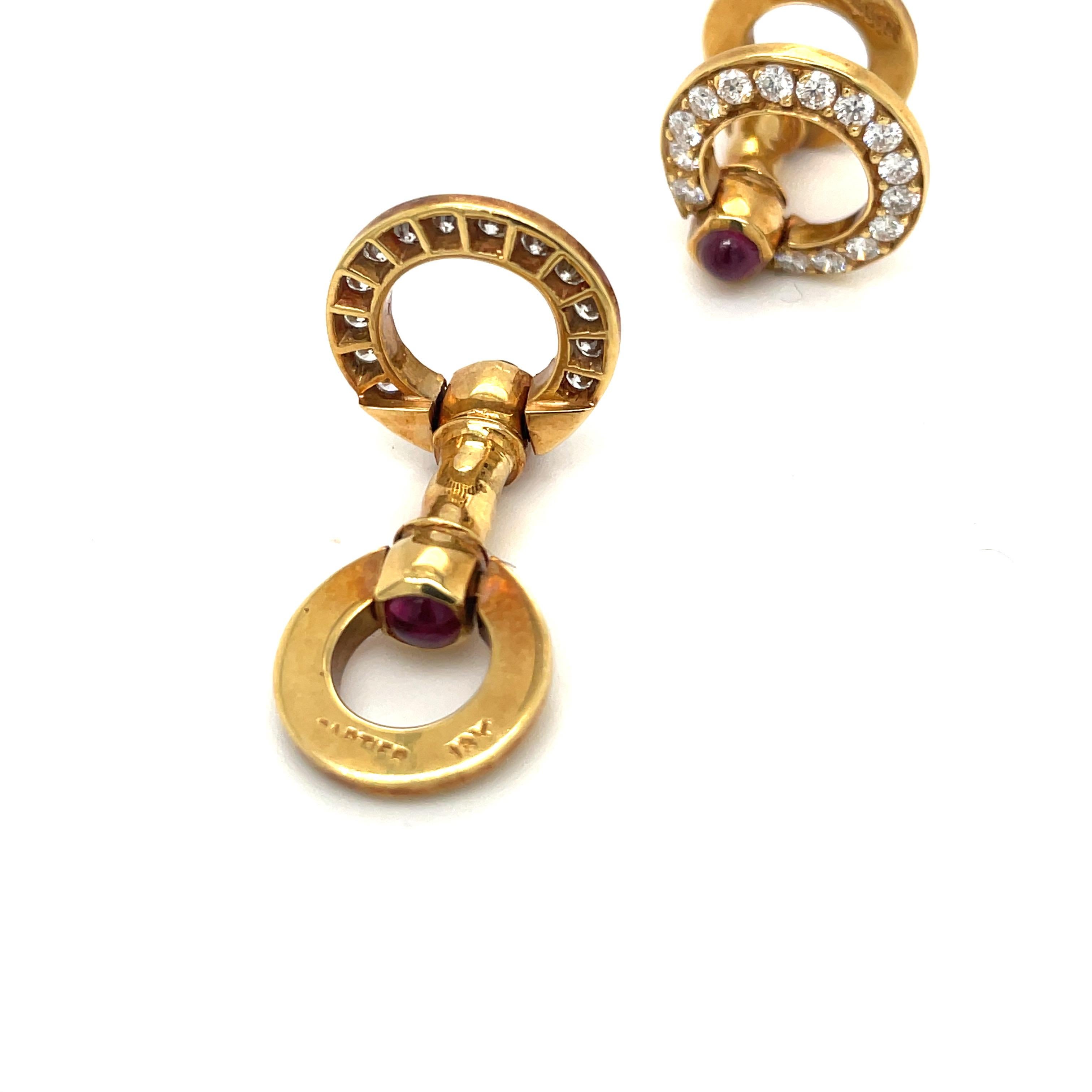 Cabochon Cartier A Link in oro giallo 18 KT con diamanti 0,94 carati e rubino 1,25 carati cabochon in vendita