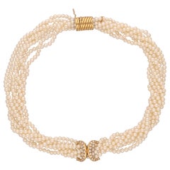 Cartier 18 Kt, Yellow Gold Diamonds Pearls Necklace