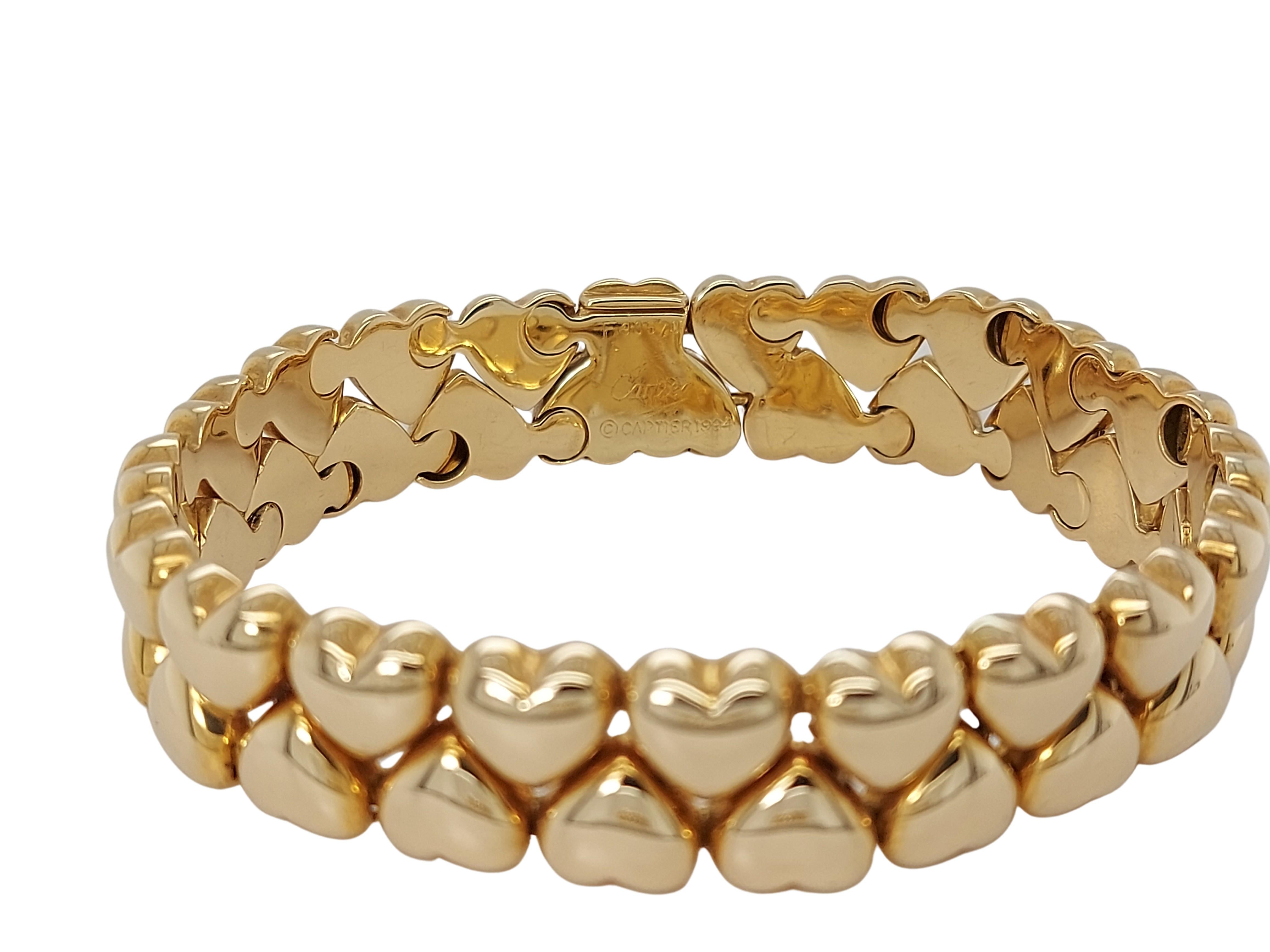 Cartier 18 Kt Yellow Gold Two Row Heart Link Bracelet In Excellent Condition In Antwerp, BE