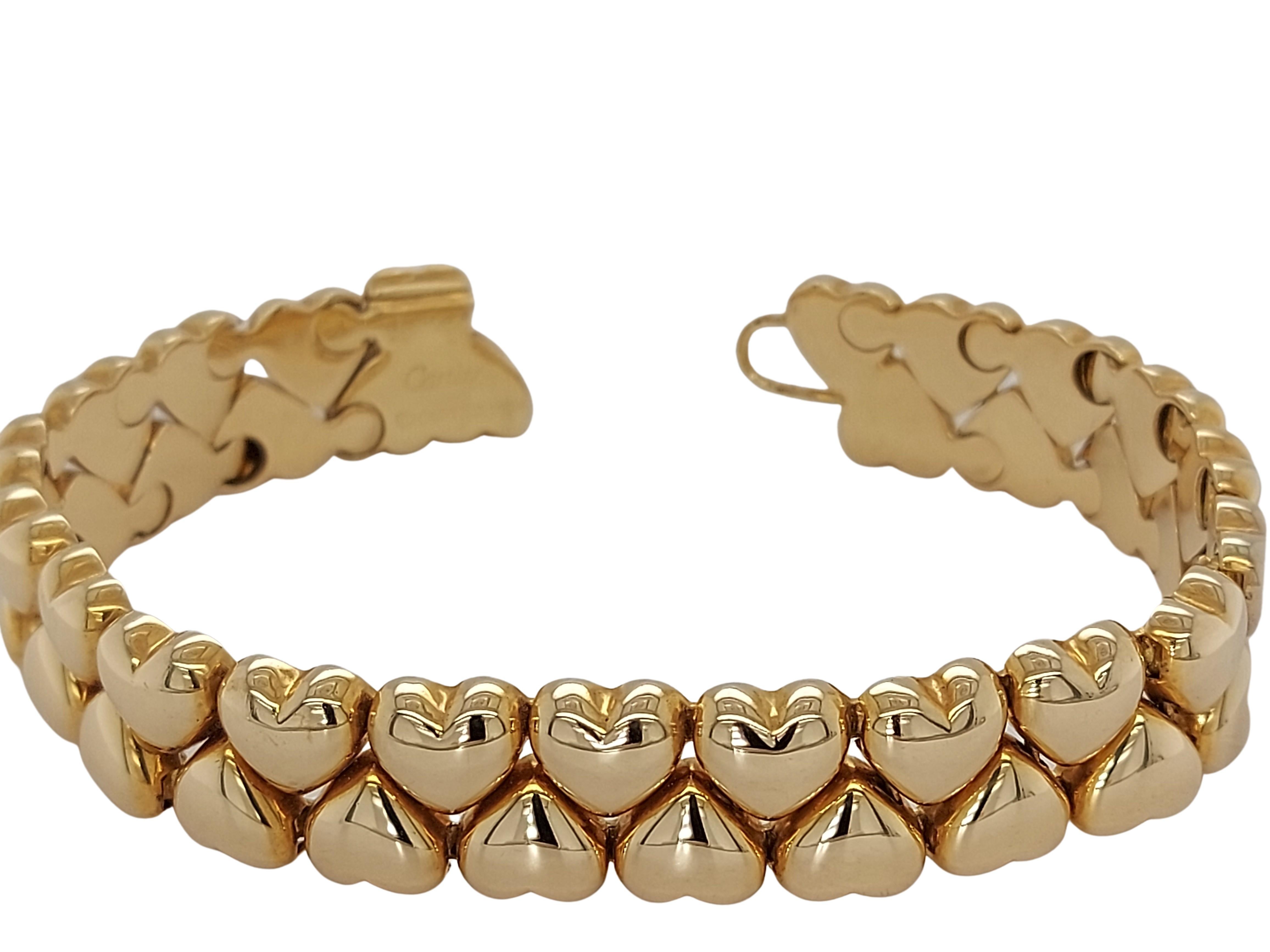 Women's or Men's Cartier 18 Kt Yellow Gold Two Row Heart Link Bracelet