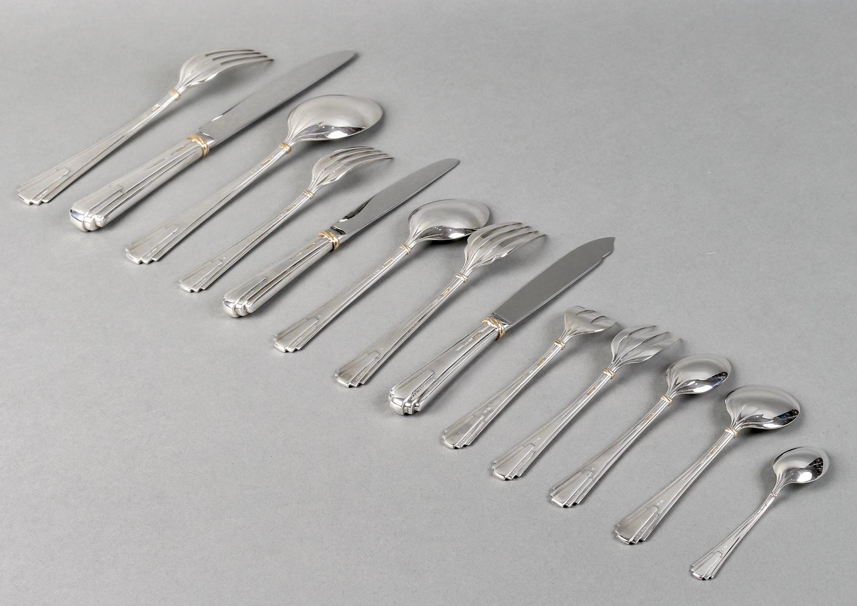 French Cartier 18 people Cutlery Flatware Maison Louis Cartier Trinity Sterling Silver