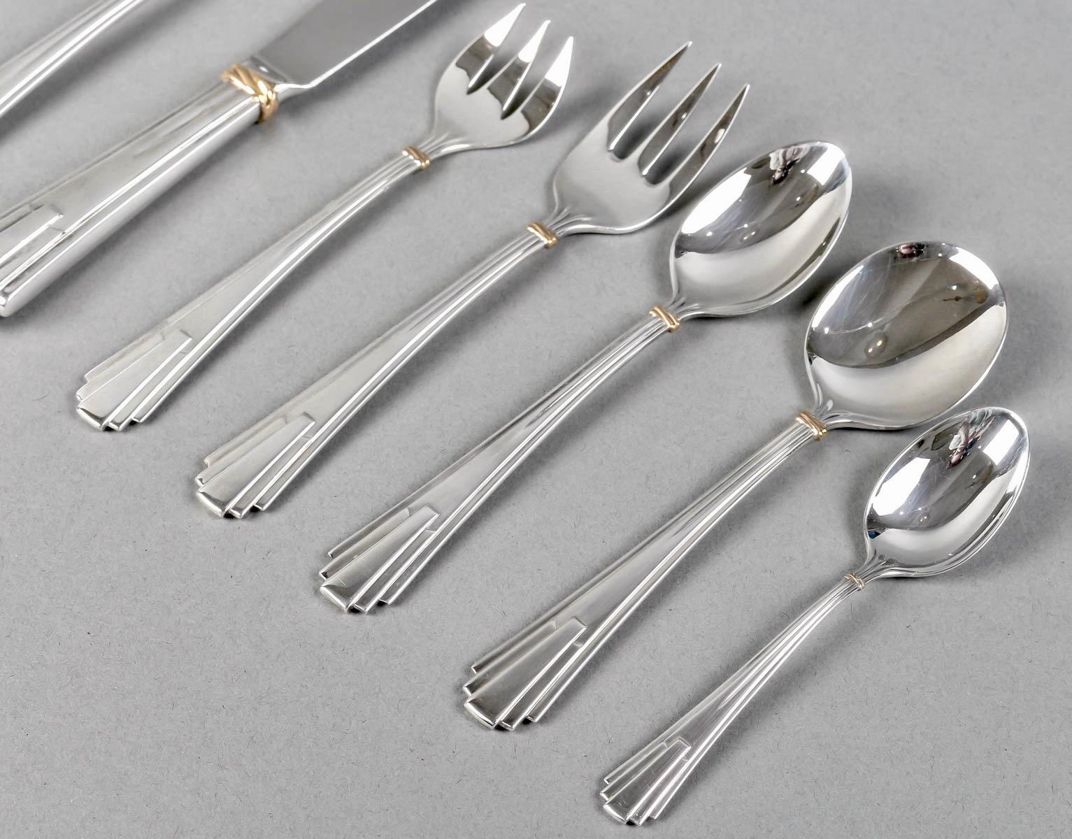Cartier 18 people Cutlery Flatware Maison Louis Cartier Trinity Sterling Silver In Good Condition In Boulogne Billancourt, FR