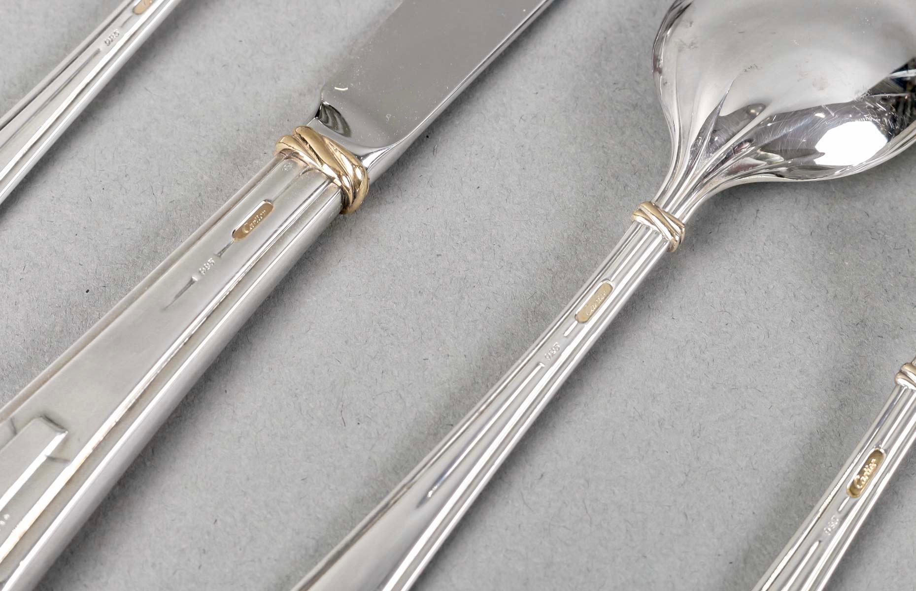 Cartier 18 people Cutlery Flatware Maison Louis Cartier Trinity Sterling Silver 4