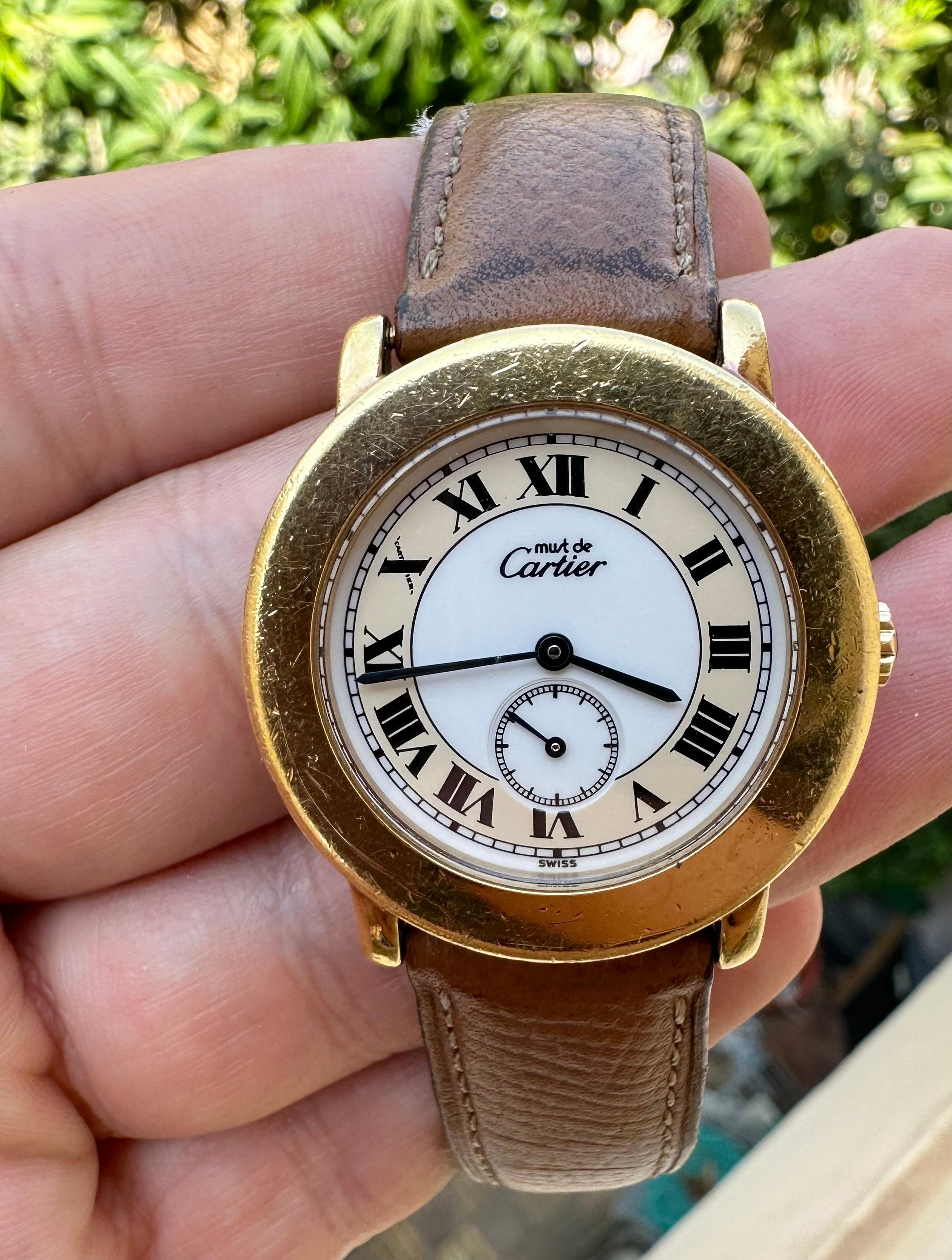 Cartier 1810 1 Must de Cartier Silber 925 vergoldete Schweizer Armbanduhr, vergoldet im Angebot 5