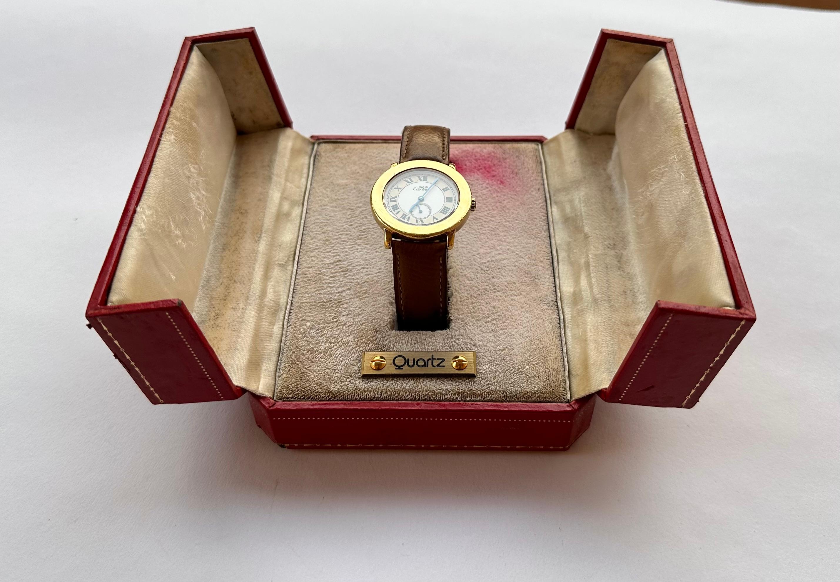 Cartier 1810 1 Must de Cartier Silber 925 vergoldete Schweizer Armbanduhr, vergoldet im Angebot 7