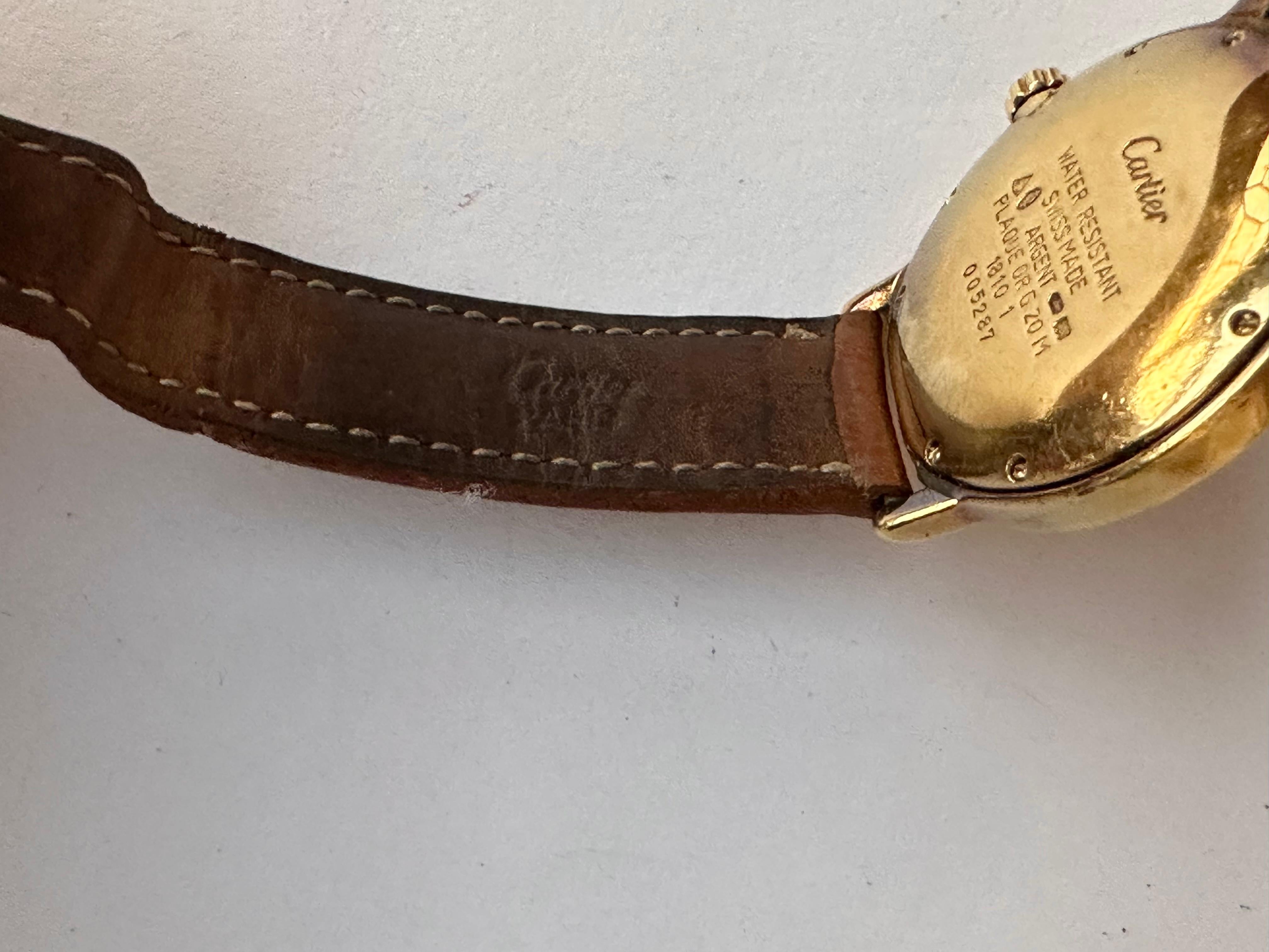Cartier 1810 1 Must de Cartier Silver 925 Gold Plated Swiss Wristwatch For Sale 7