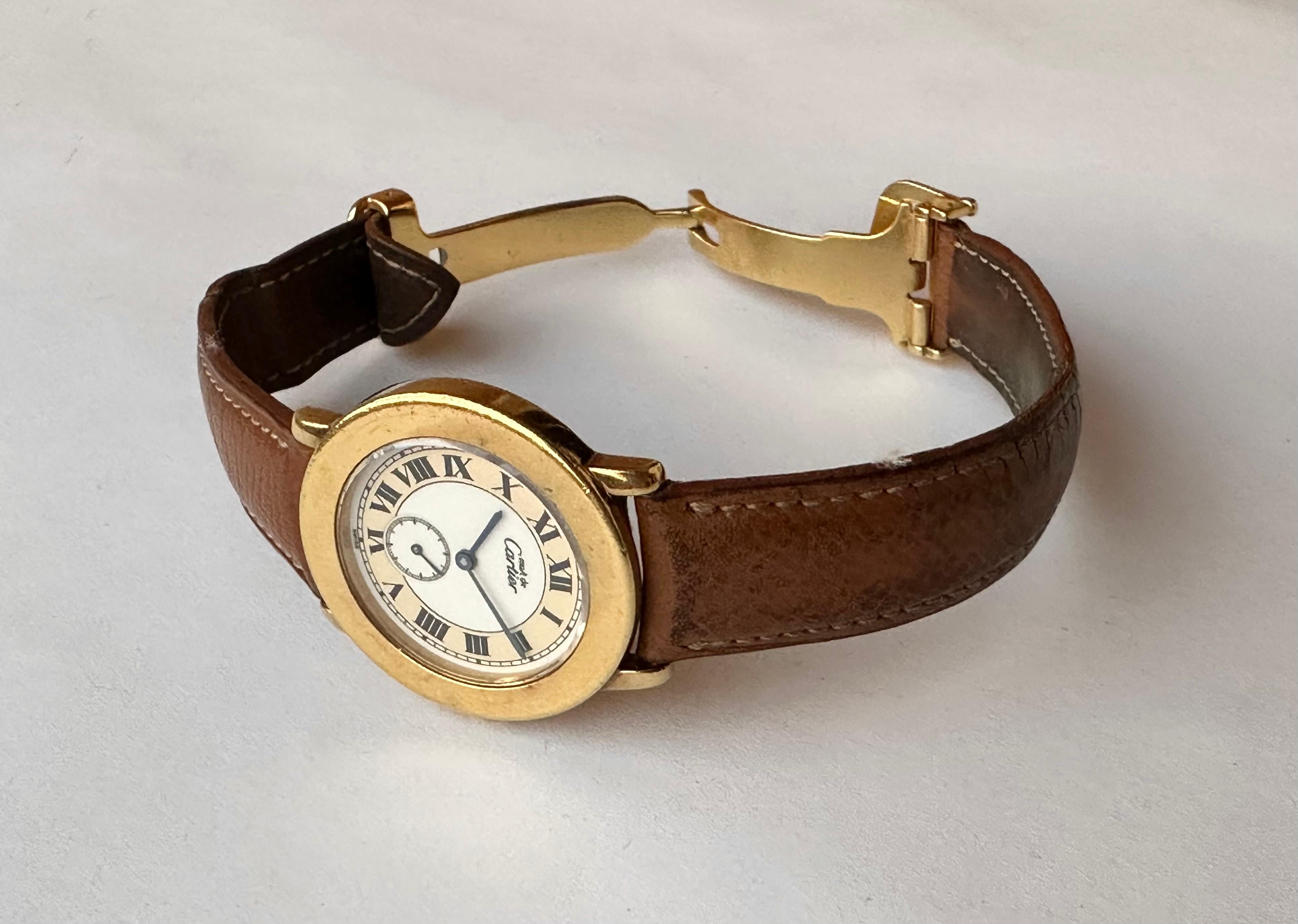 Cartier 1810 1 Must de Cartier Silber 925 vergoldete Schweizer Armbanduhr, vergoldet im Angebot 11