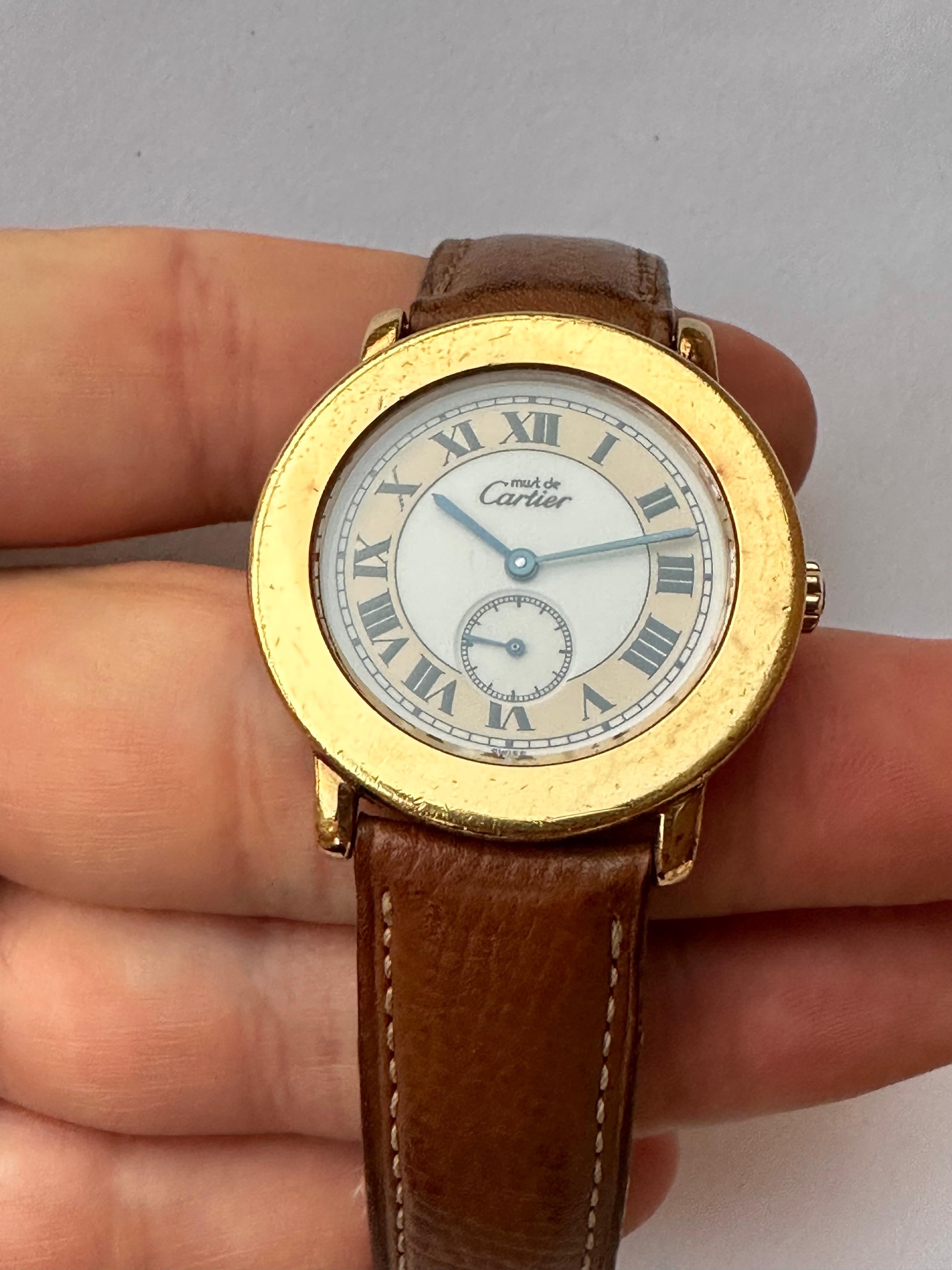 Cartier 1810 1 Must de Cartier Silber 925 vergoldete Schweizer Armbanduhr, vergoldet für Damen oder Herren im Angebot