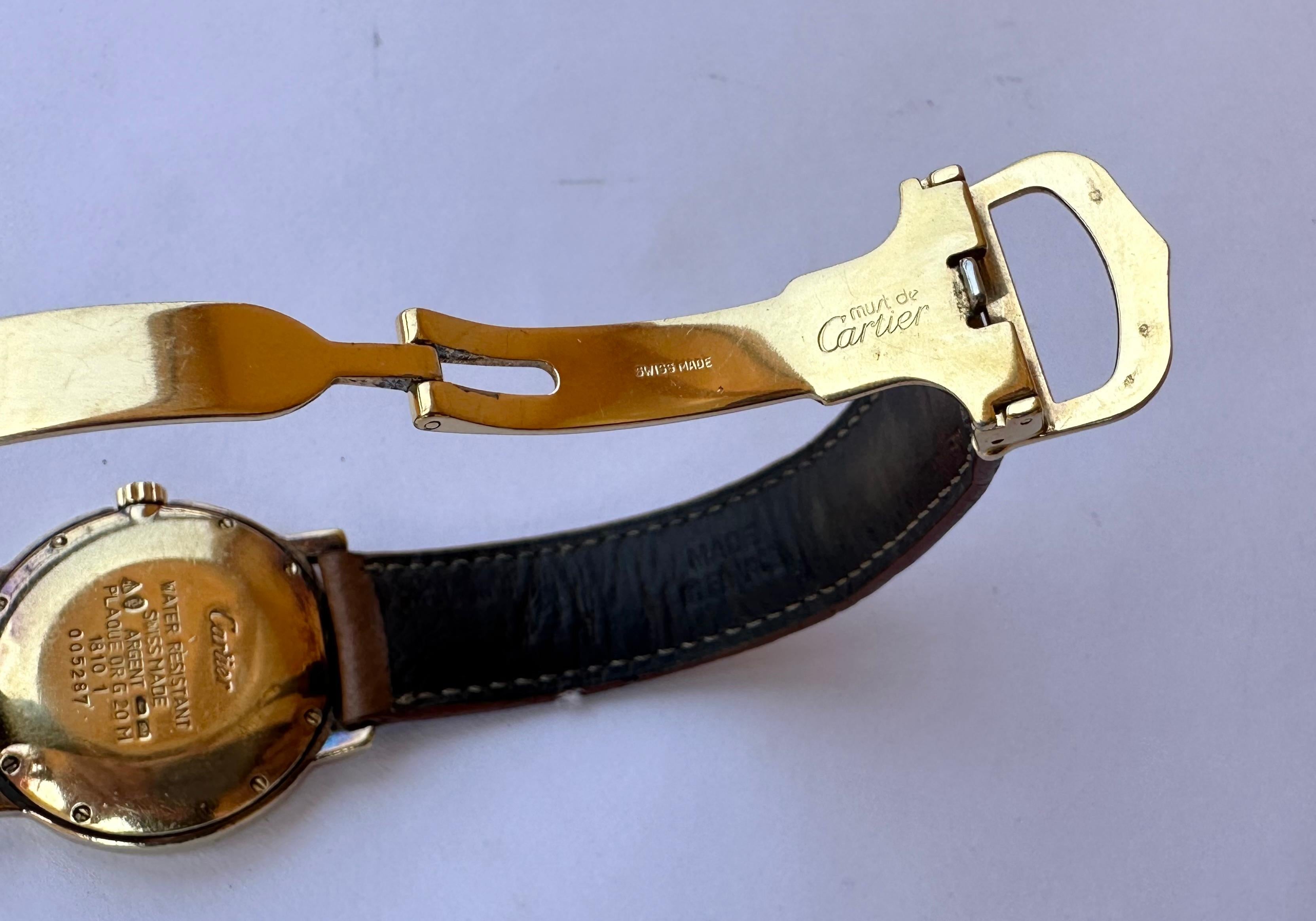 Cartier 1810 1 Must de Cartier Silber 925 vergoldete Schweizer Armbanduhr, vergoldet im Angebot 1