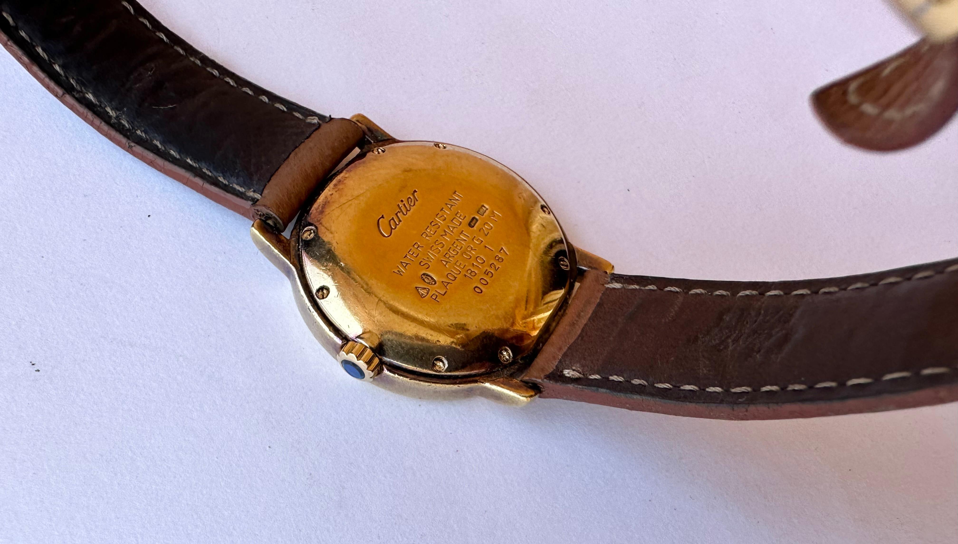 Women's or Men's Cartier 1810 1 Must de Cartier Silver 925 Gold Plated Swiss Wristwatch For Sale