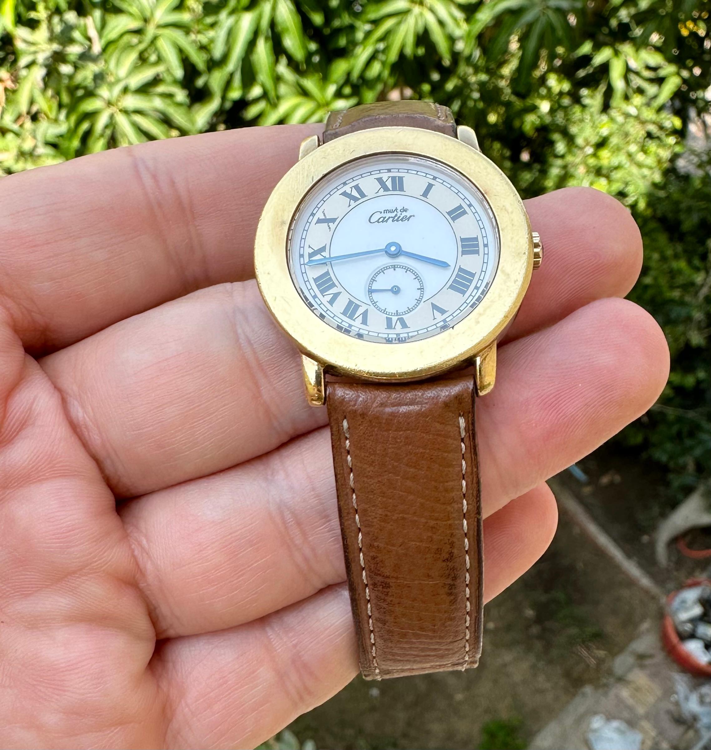 Cartier 1810 1 Must de Cartier Silber 925 vergoldete Schweizer Armbanduhr, vergoldet im Angebot 4