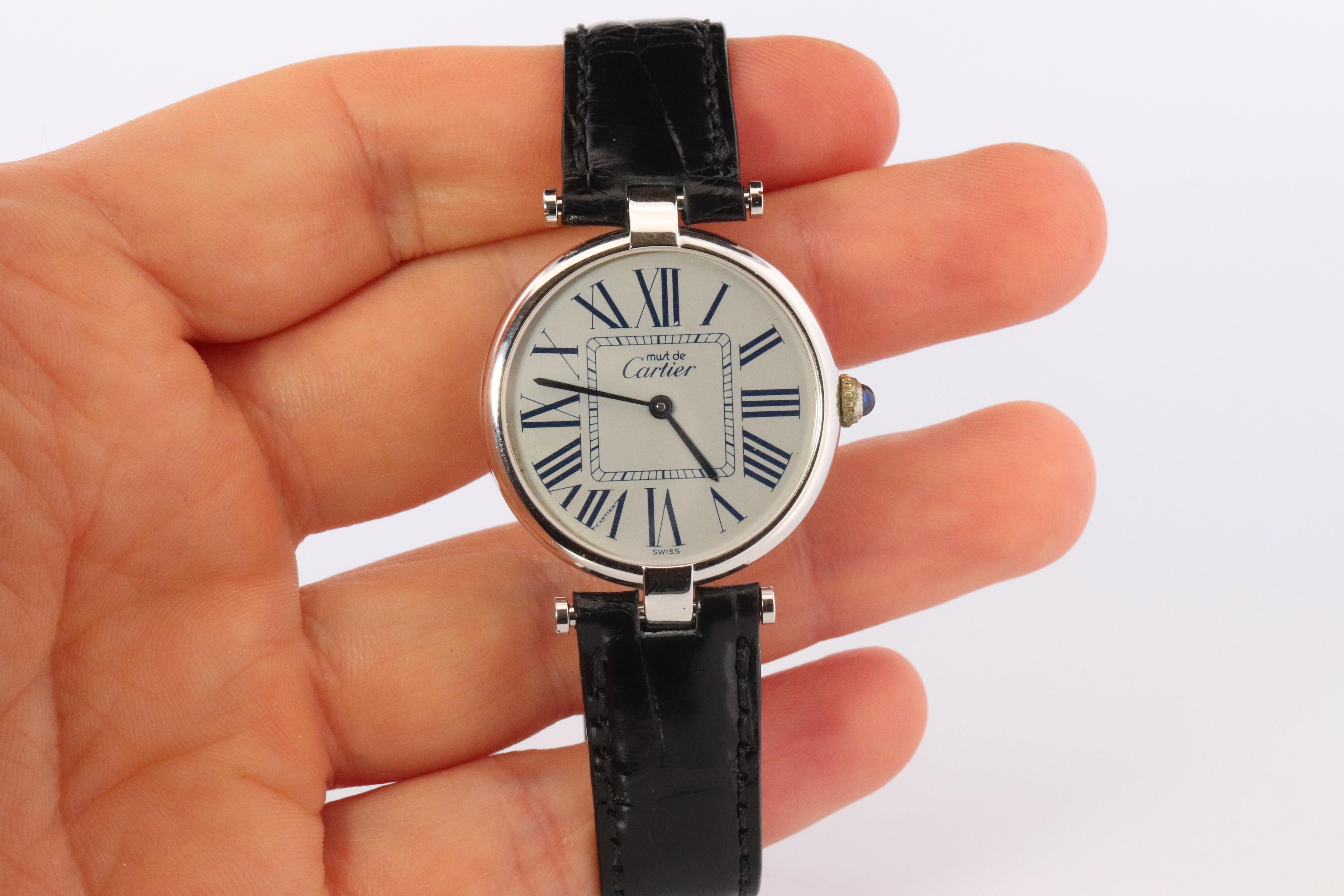 Orologio Cartier 1860. Must de Cartier Quadrante Bianco Vendome Rotondo Argental Sterling 30m in vendita 4