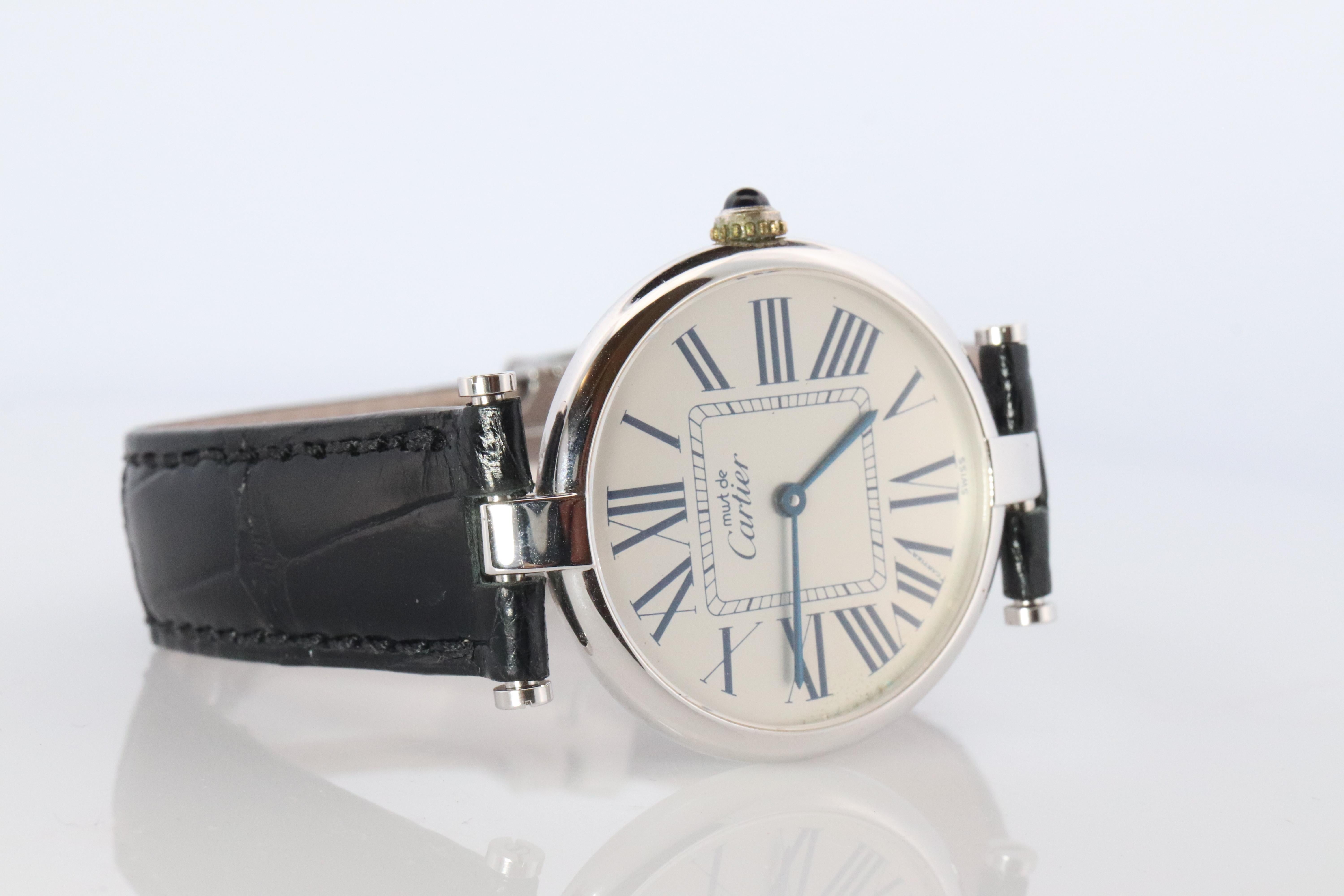 Moderno Orologio Cartier 1860. Must de Cartier Quadrante Bianco Vendome Rotondo Argental Sterling 30m in vendita