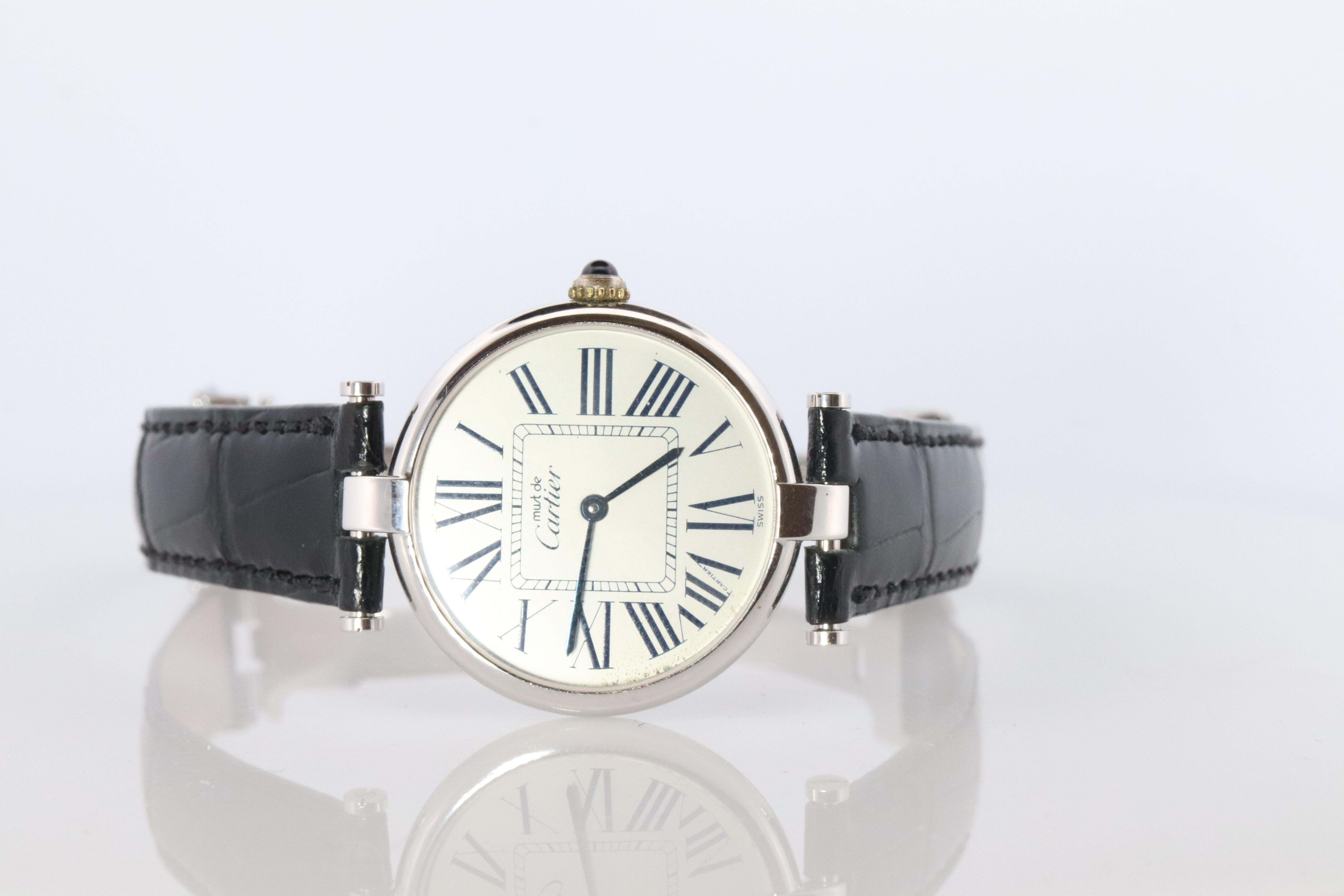 Orologio Cartier 1860. Must de Cartier Quadrante Bianco Vendome Rotondo Argental Sterling 30m in vendita 1