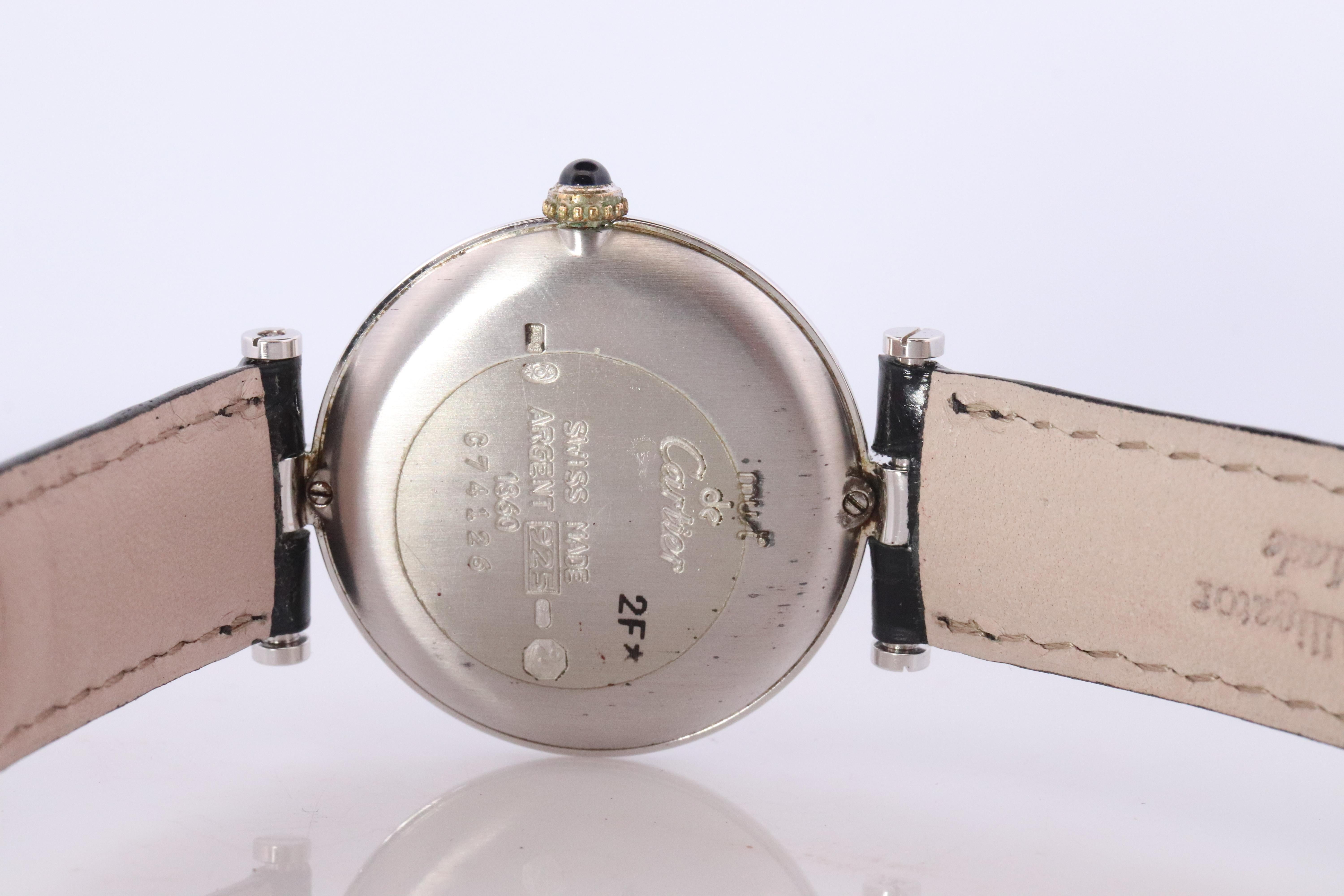 Orologio Cartier 1860. Must de Cartier Quadrante Bianco Vendome Rotondo Argental Sterling 30m in vendita 2
