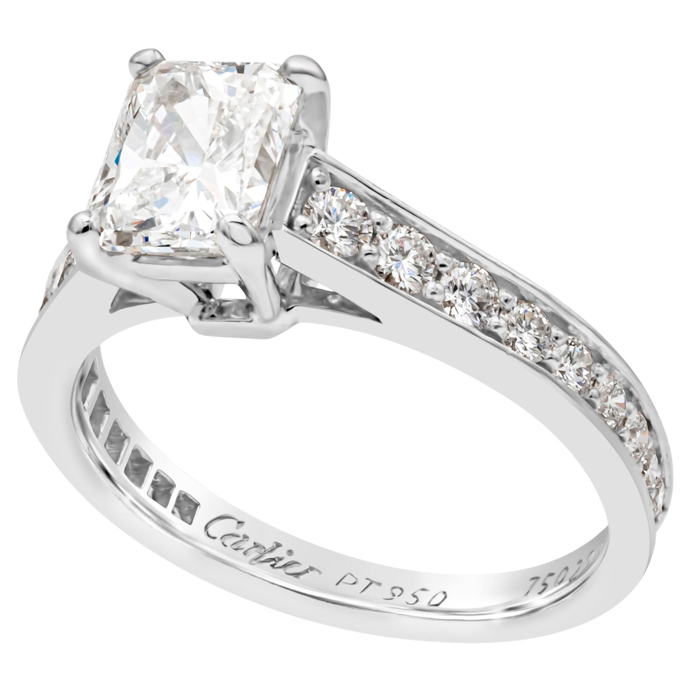 Cartier 1895 1.03 Carats Radiant Cut Diamond Solitaire Engagement Ring For Sale