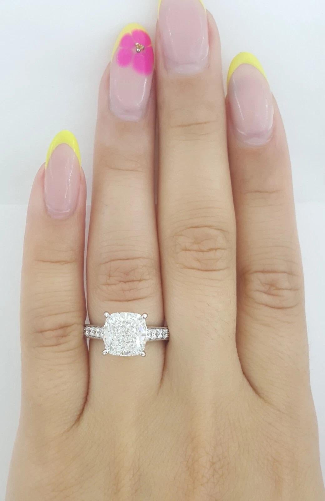 Contemporary Cartier 1895 4 Ct. Cushion Cut Diamond Solitaire Pave Engagement Ring For Sale