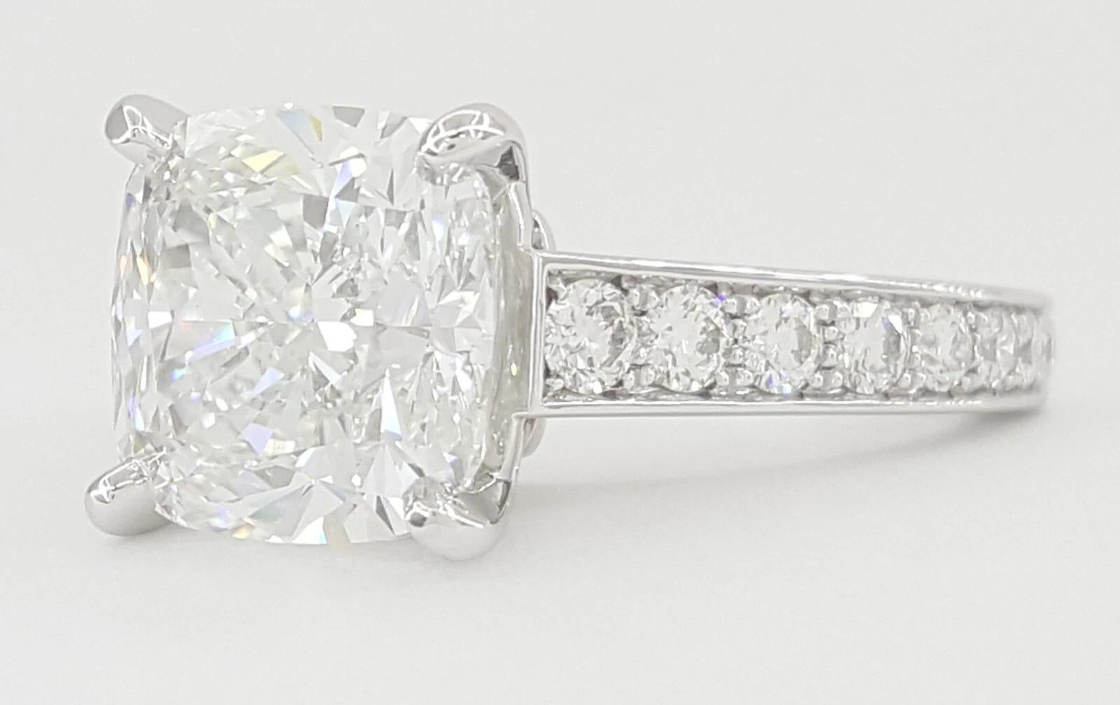 Cartier 1895 4 Ct. Cushion Cut Diamond Solitaire Pave Engagement Ring In Excellent Condition For Sale In Chicago, IL