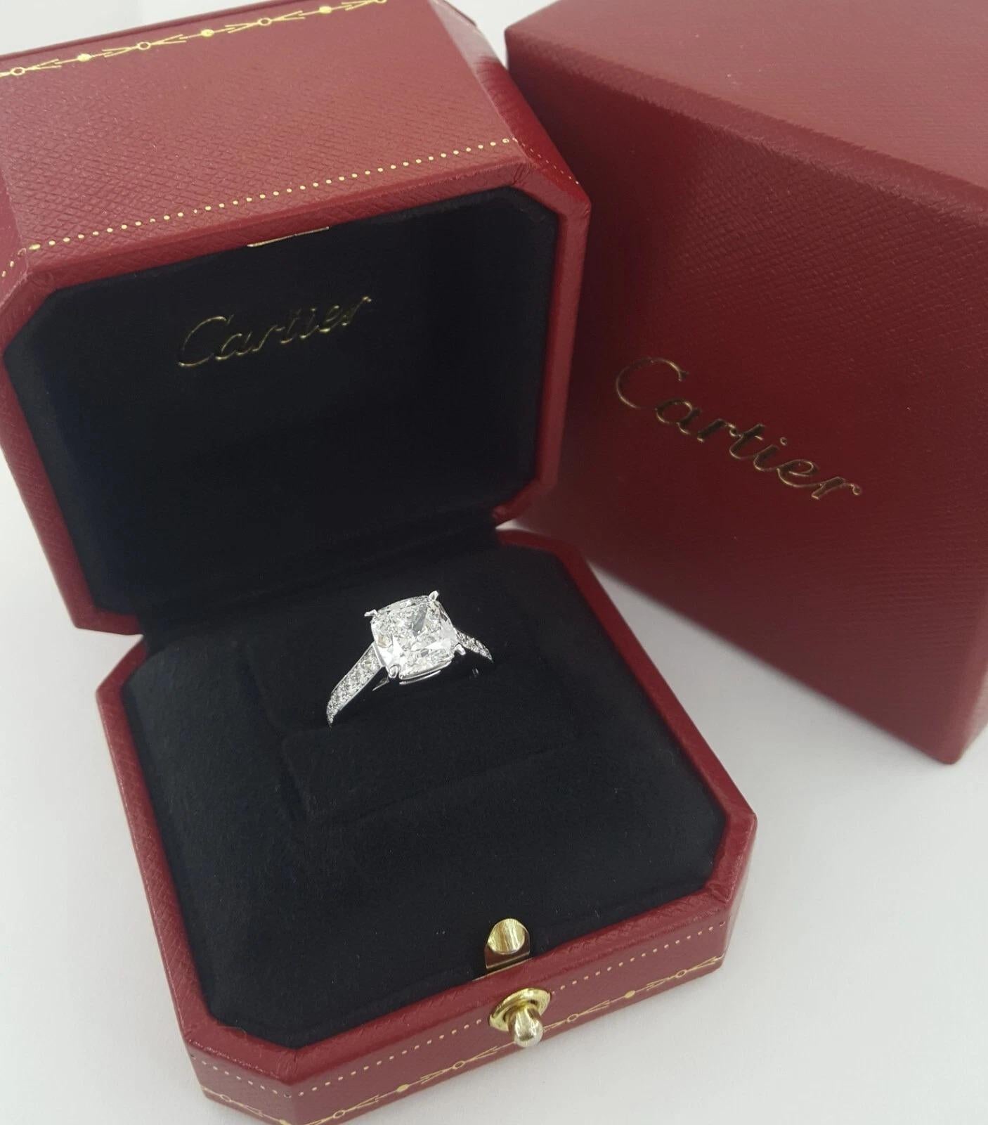 Cartier 1895 4 Ct. Cushion Cut Diamond Solitaire Pave Engagement Ring For Sale 1