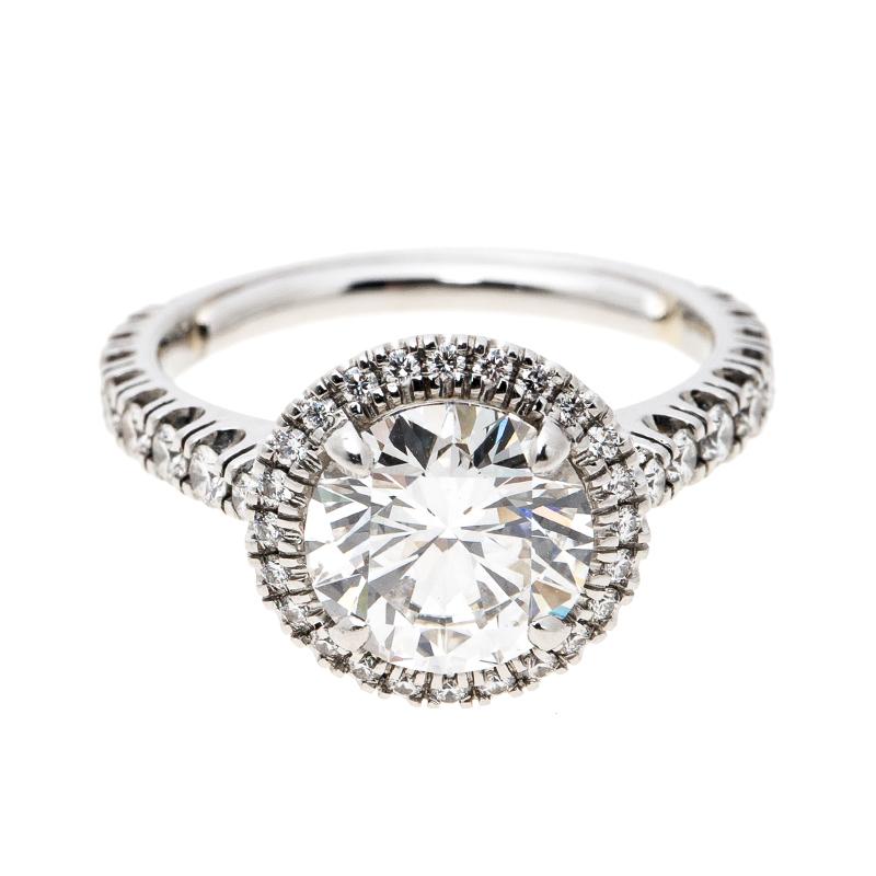 Contemporary Cartier 1895 Destinee 2.08ct Diamond Solitaire Platinum Halo Engagement Ring Siz