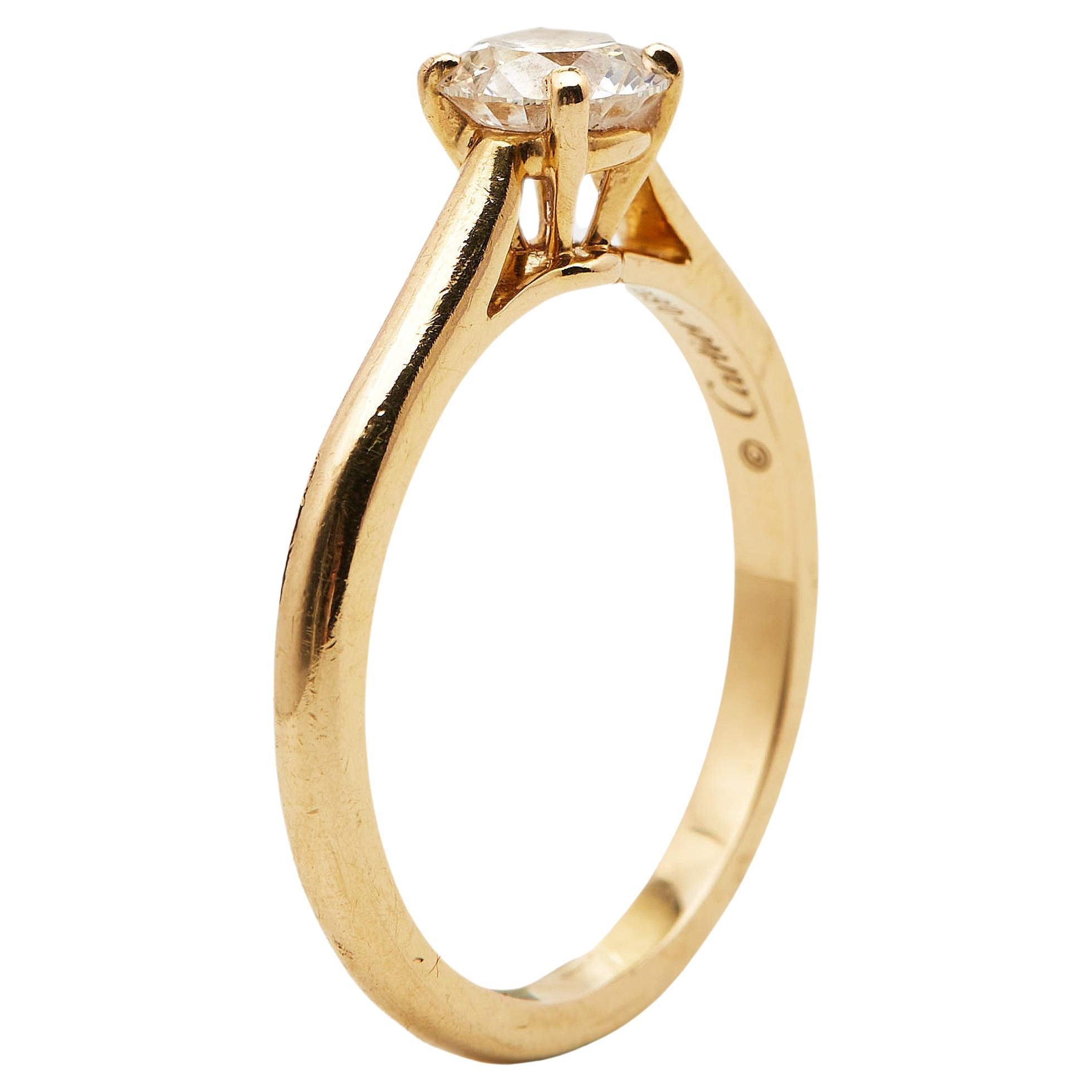 Cartier 1895 Diamond 18k Yellow Gold Solitare Ring Size 51 For Sale