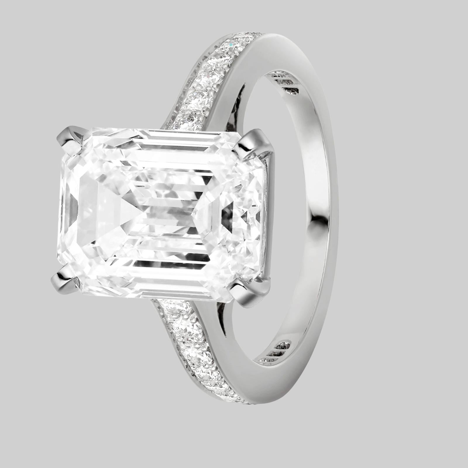 An exquisite emerald cut diamond ring certified by GIA