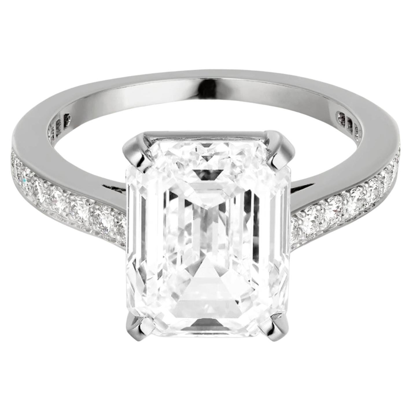 GIA Emerald Cut Diamond Solitaire Engagement Ring For Sale