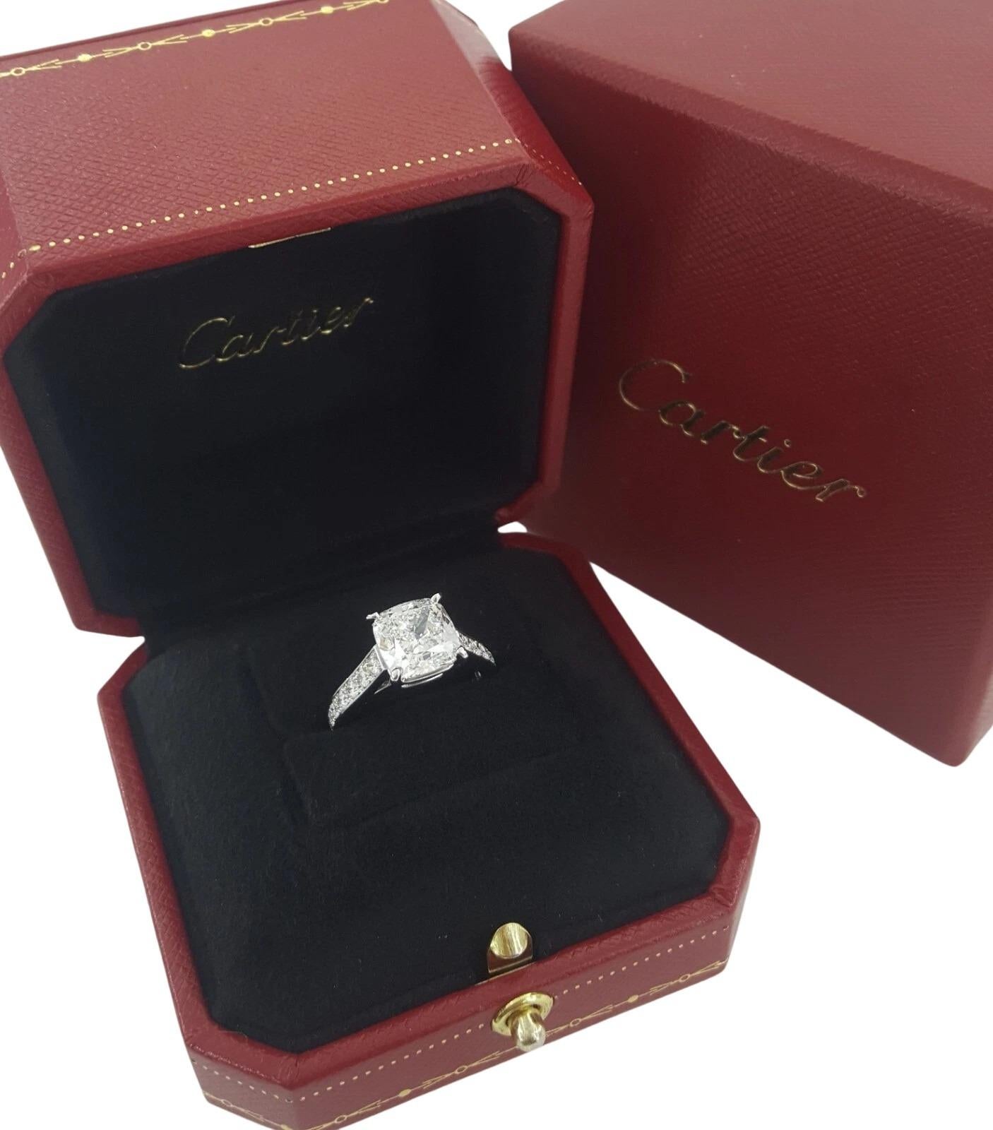Cartier 1895 GIA Certified 4.03 Carat Cushion Diamond Platinum Engagement Ring Corte cojín en venta