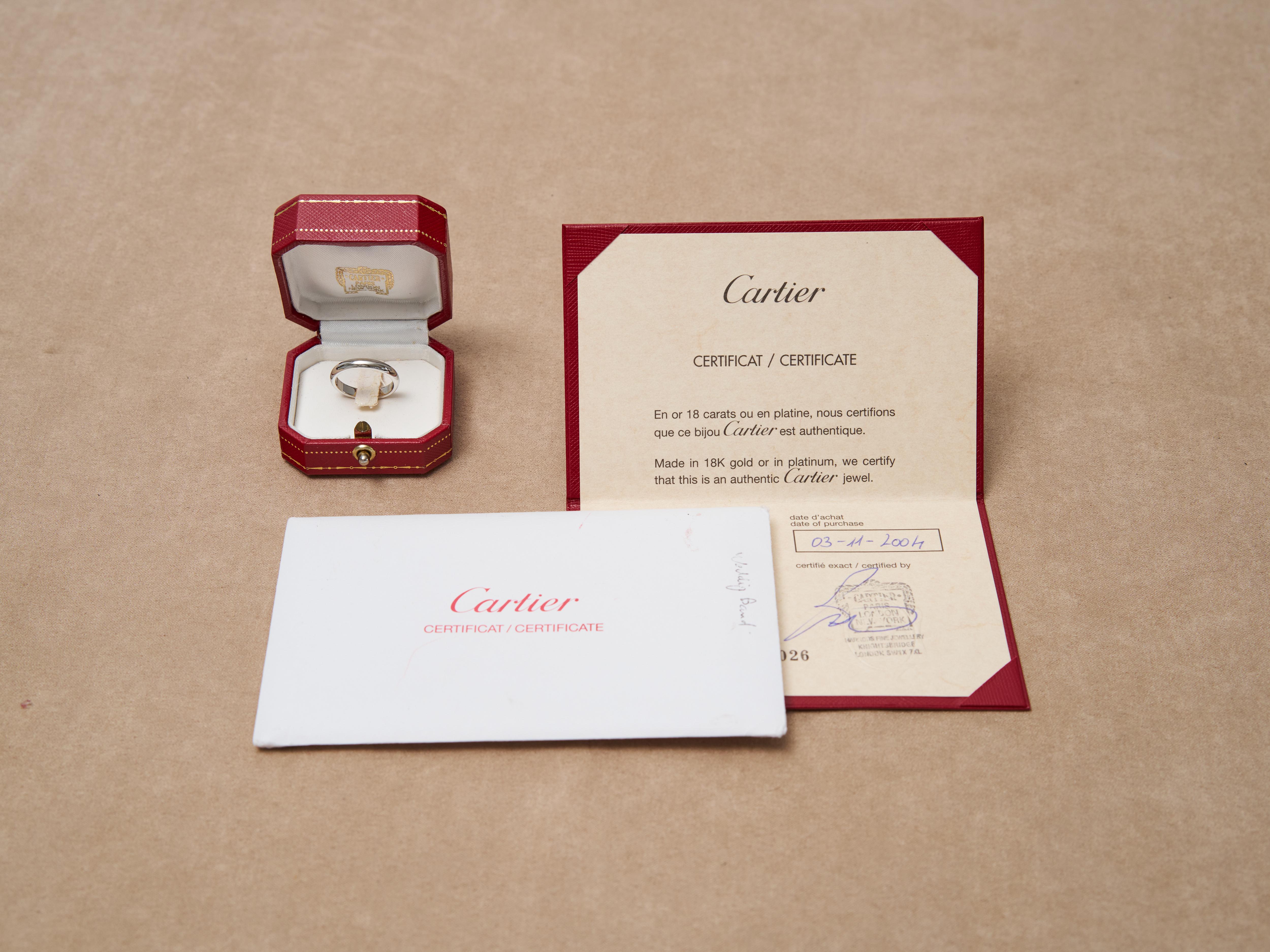 Cartier 1895 Alianza de Platino 3,5 mm Diamantes Tamaño 53 Caja Papeles en venta 14