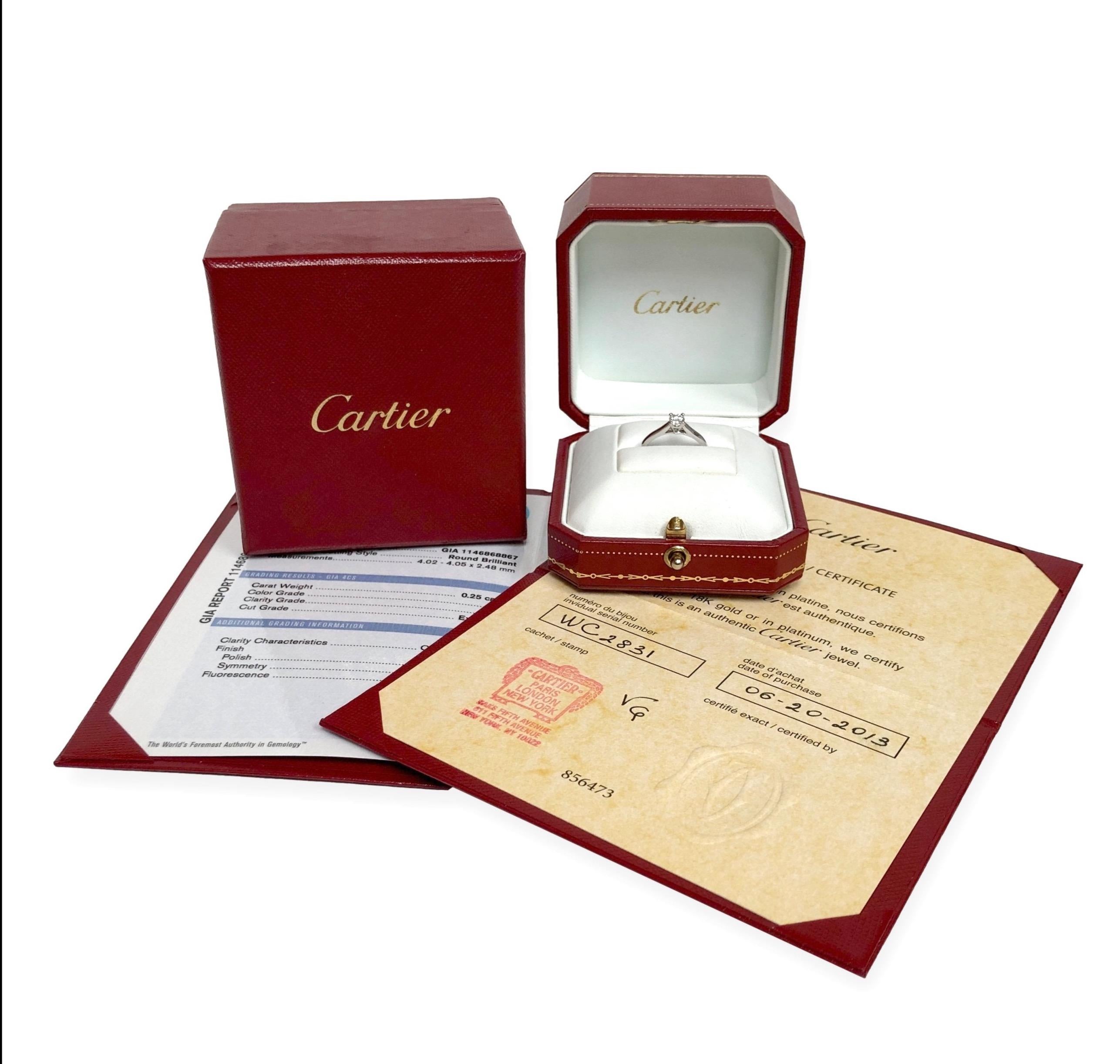 Cartier 1895 Platinum Diamond Engagement Ring with Round .25ct FVS1 For Sale 3