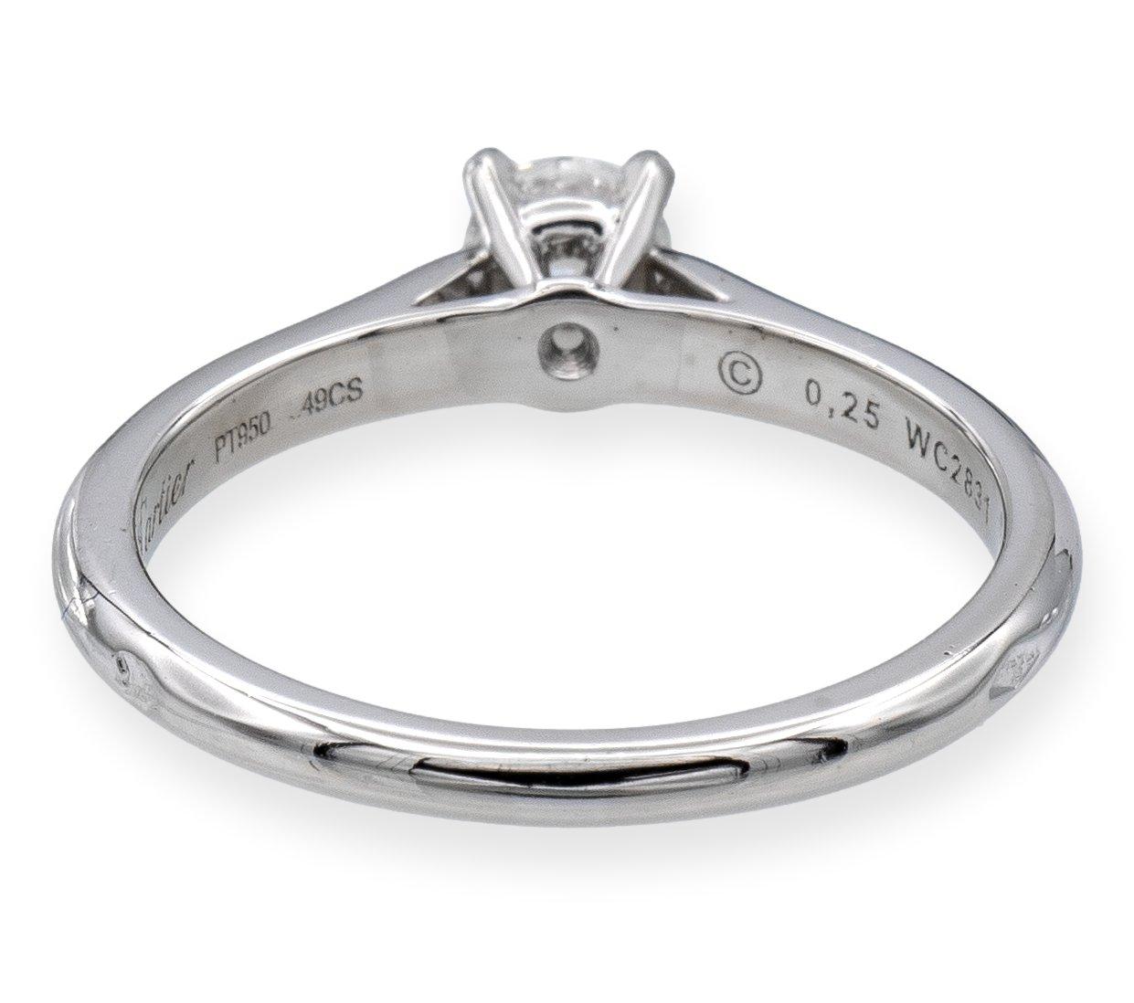 Contemporary Cartier 1895 Platinum Diamond Engagement Ring with Round .25ct FVS1 For Sale