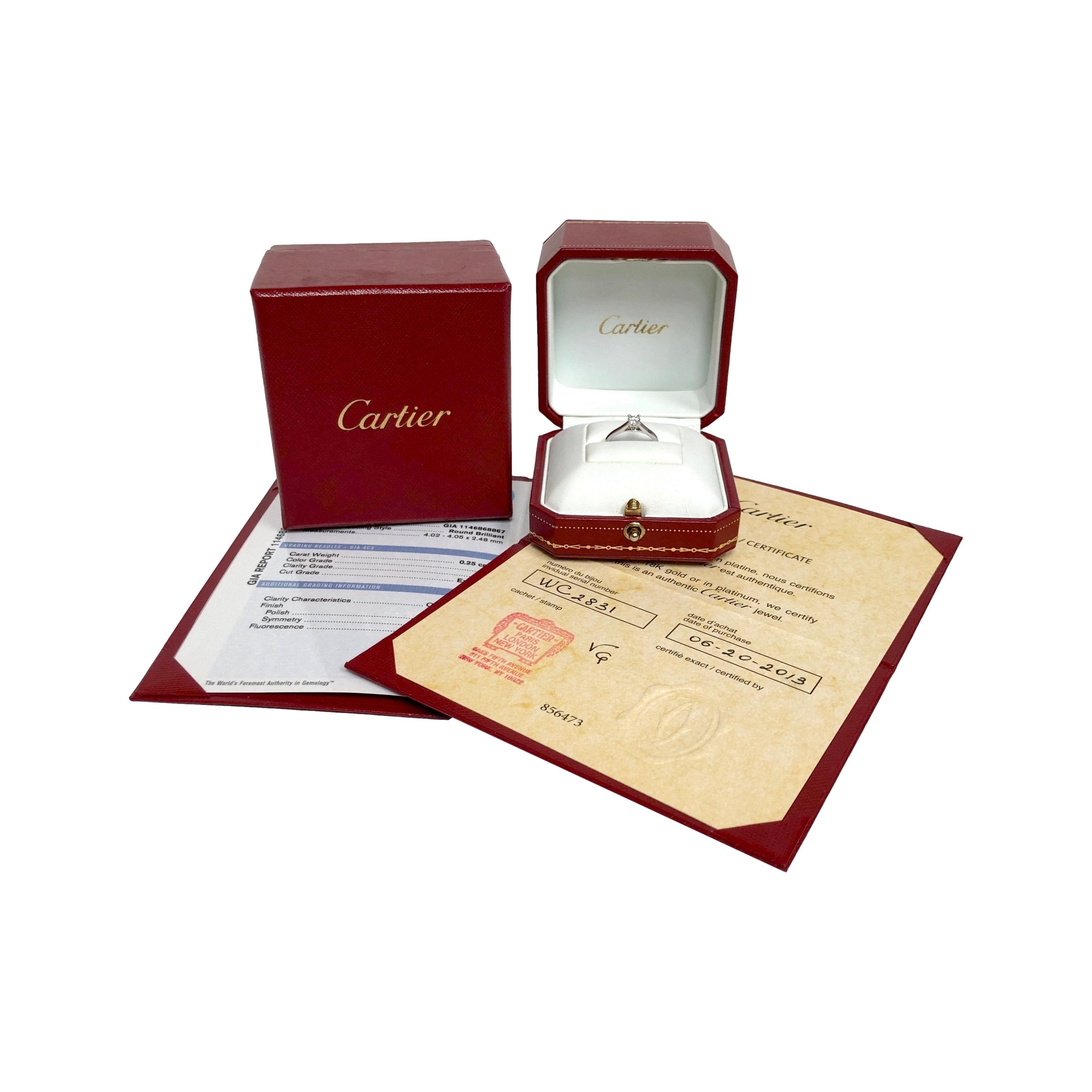 Cartier 1895 Platin-Diamant-Verlobungsring mit rundem .25 Karat FVS1 im Angebot 4