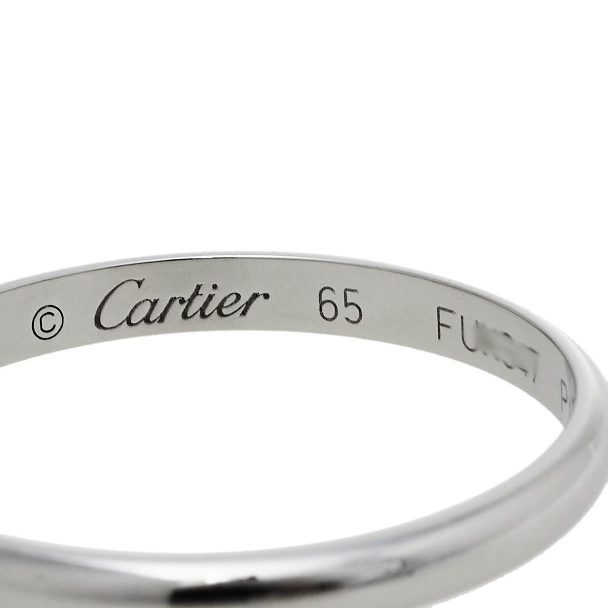 Cartier 1895 Platinum Wedding Band Ring Size 65 In Good Condition In Dubai, Al Qouz 2
