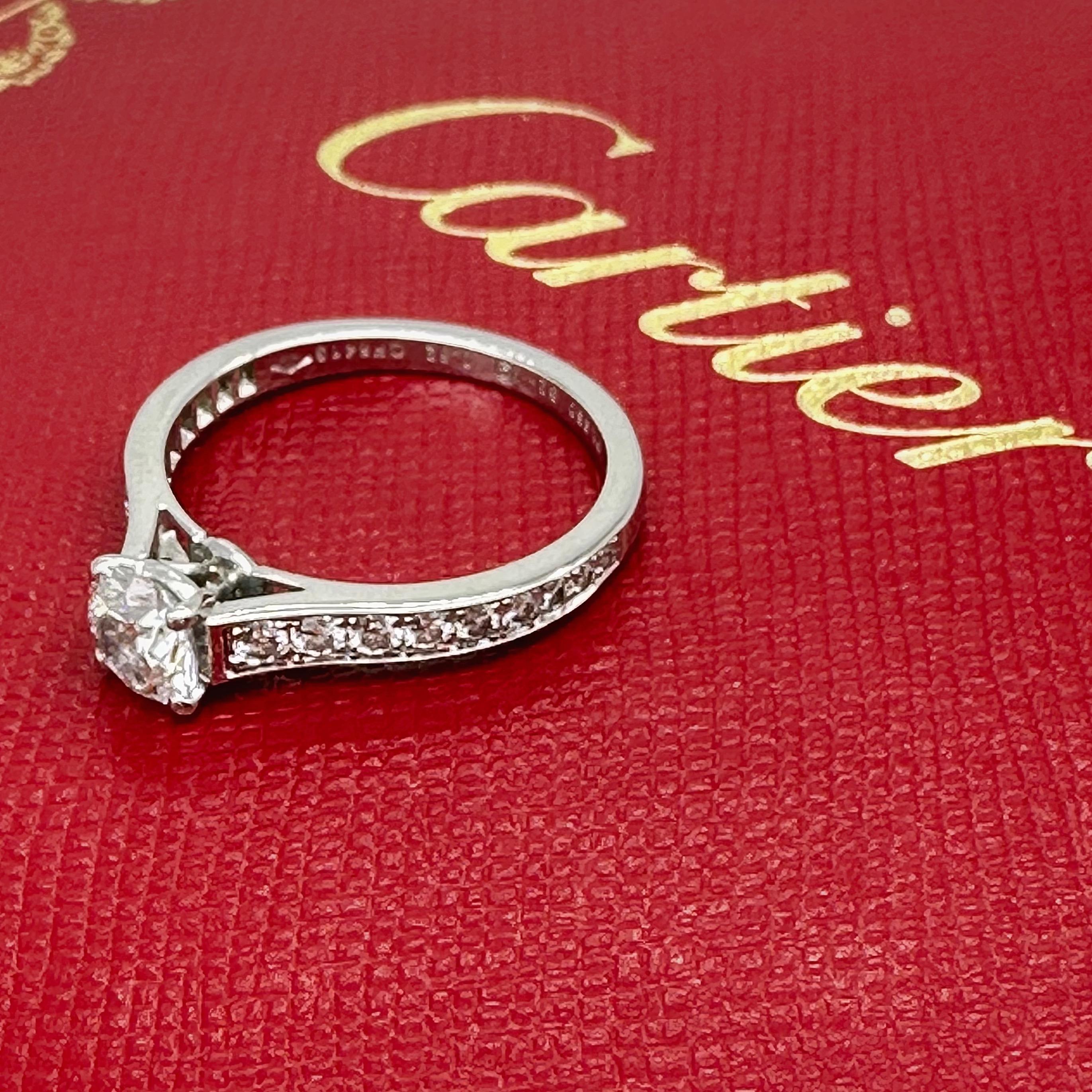Cartier 1895 Round Diamond 0.88 tcw Engagement Ring in Platinum GIA COA Box For Sale 3
