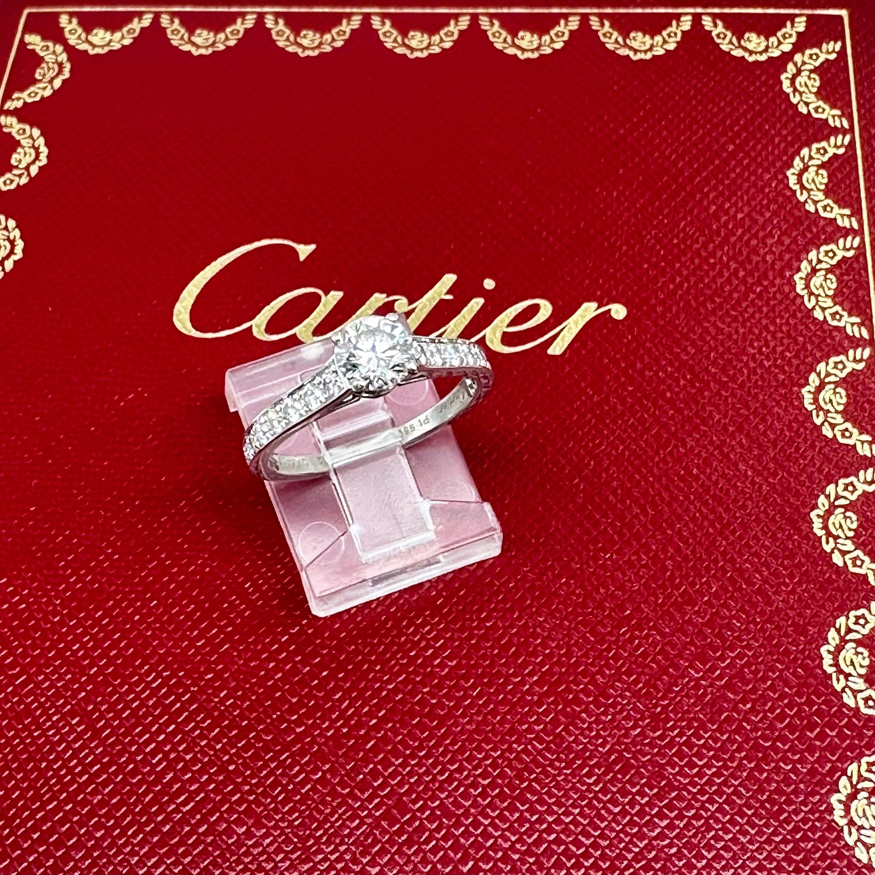 Cartier 1895 Round Diamond 0.88 tcw Engagement Ring in Platinum GIA COA Box For Sale 4