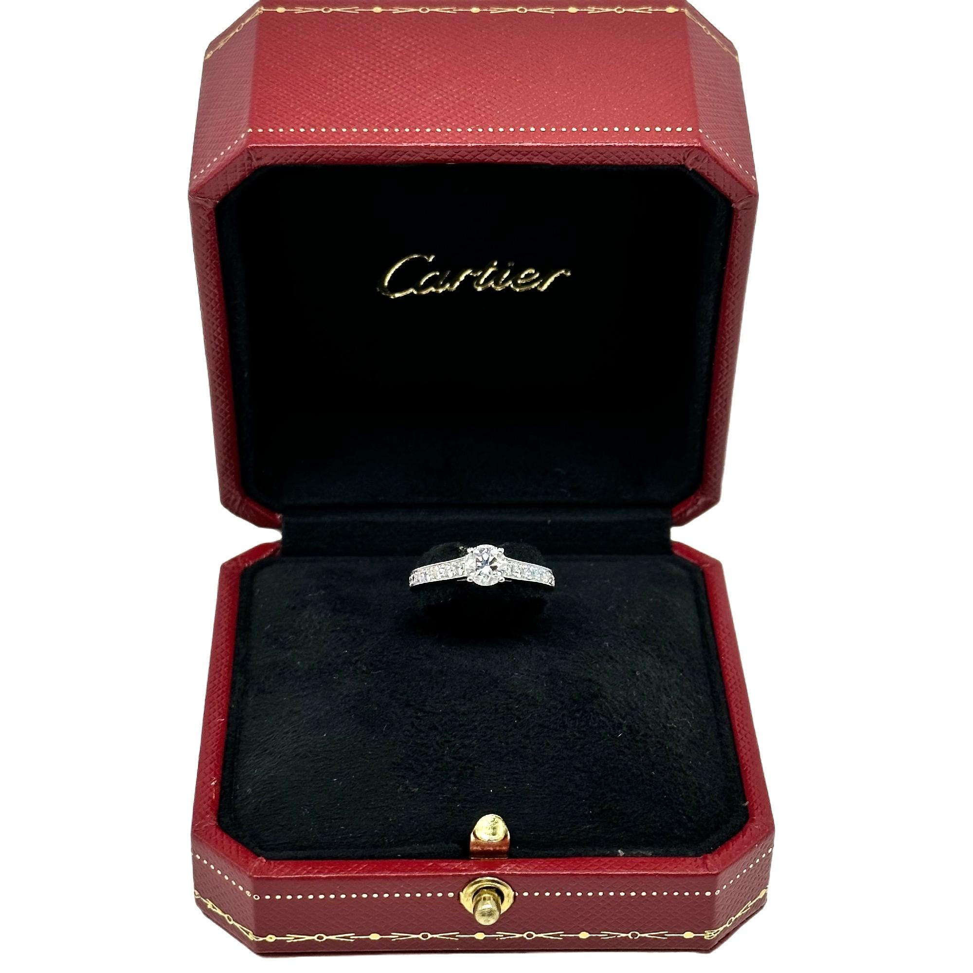 Cartier 1895 Round Diamond 0.88 tcw Engagement Ring in Platinum GIA COA Box For Sale 1