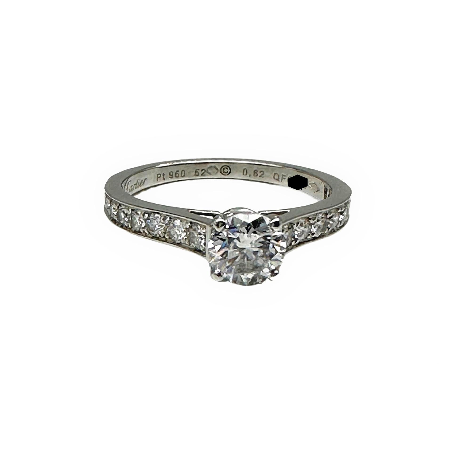 Cartier 1895 Round Diamond 0.88 tcw Engagement Ring in Platinum GIA COA Box For Sale 2