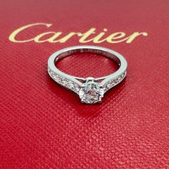 Cartier 1895 Round Diamond 0.88 tcw Engagement Ring in Platinum GIA COA Box