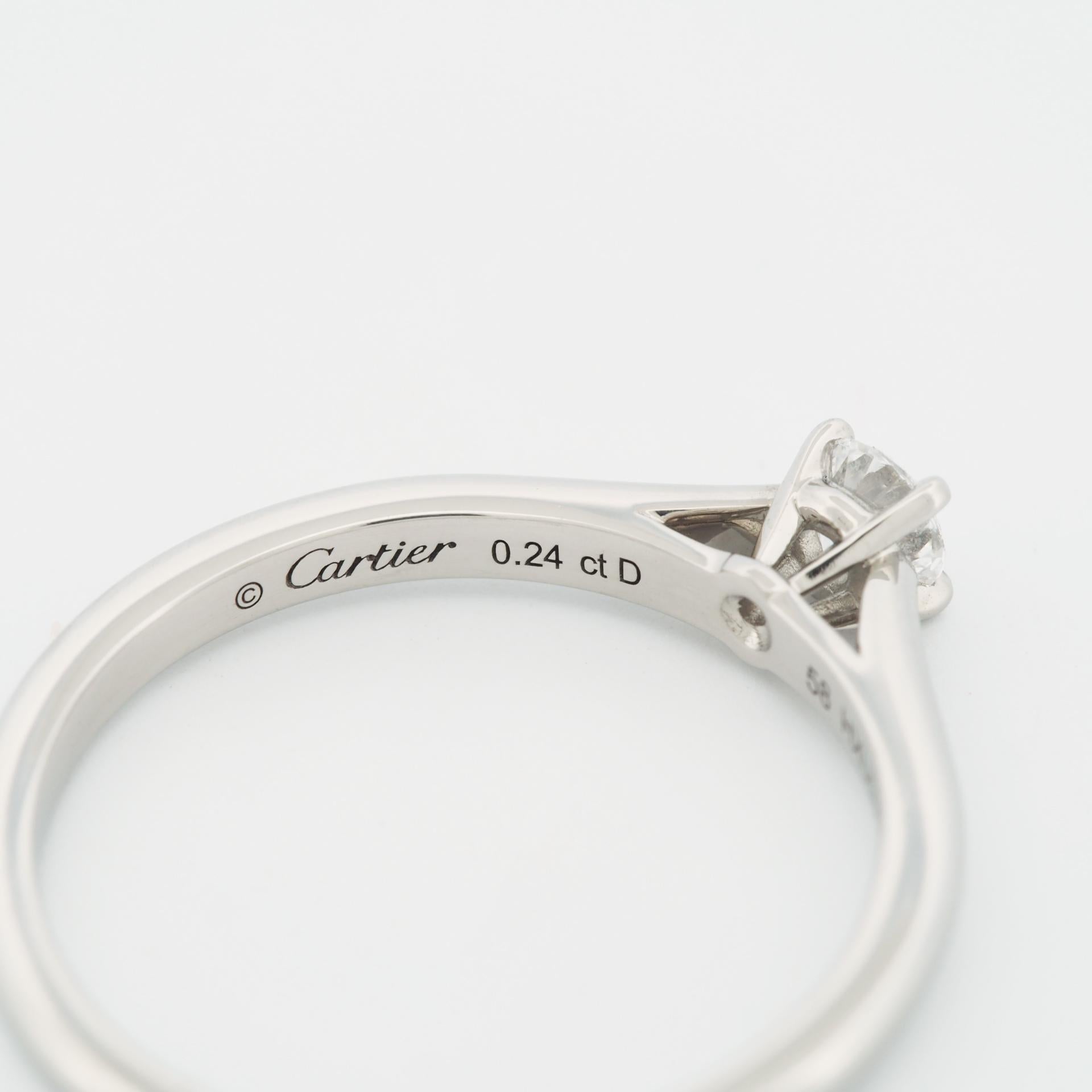 Round Cut Cartier 1895 Solitaire 0.24 Carat Diamond Ring Pt 58