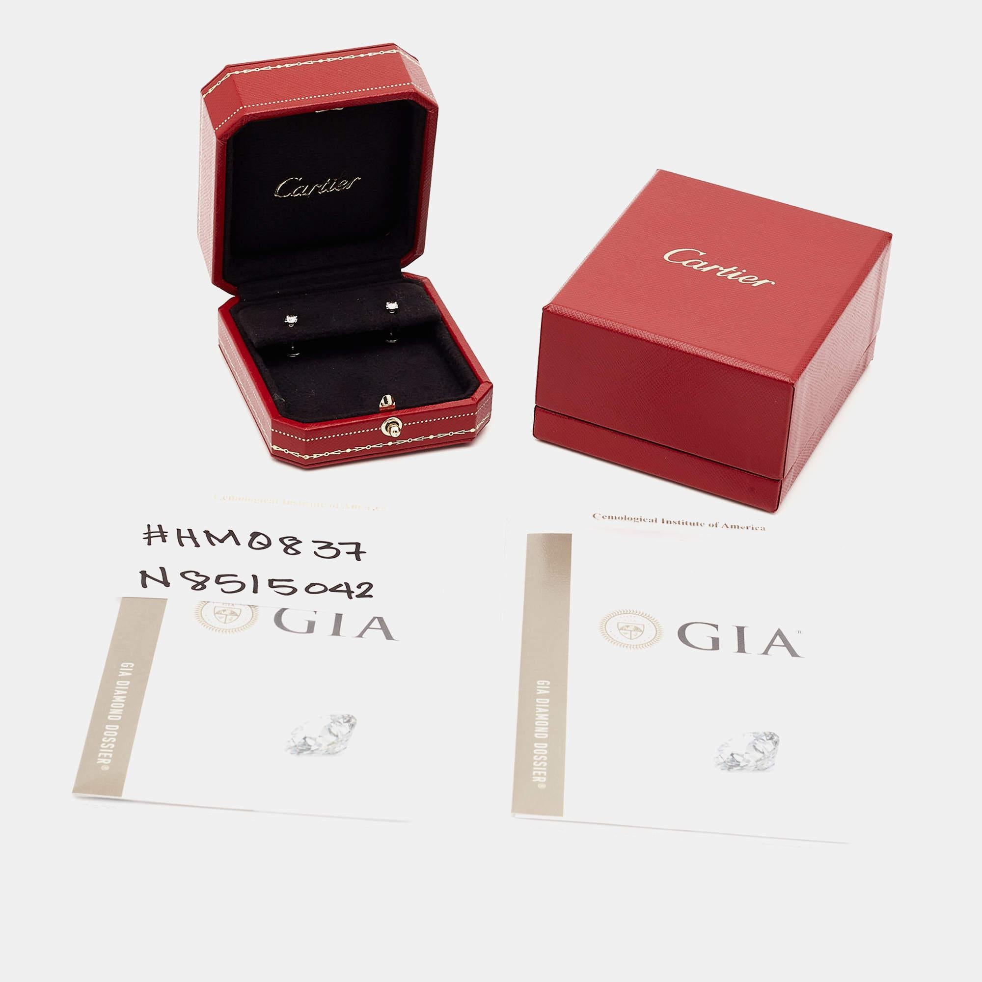 Cartier 1895 Solitaire Diamond 18k White Gold Stud Earrings For Sale 1