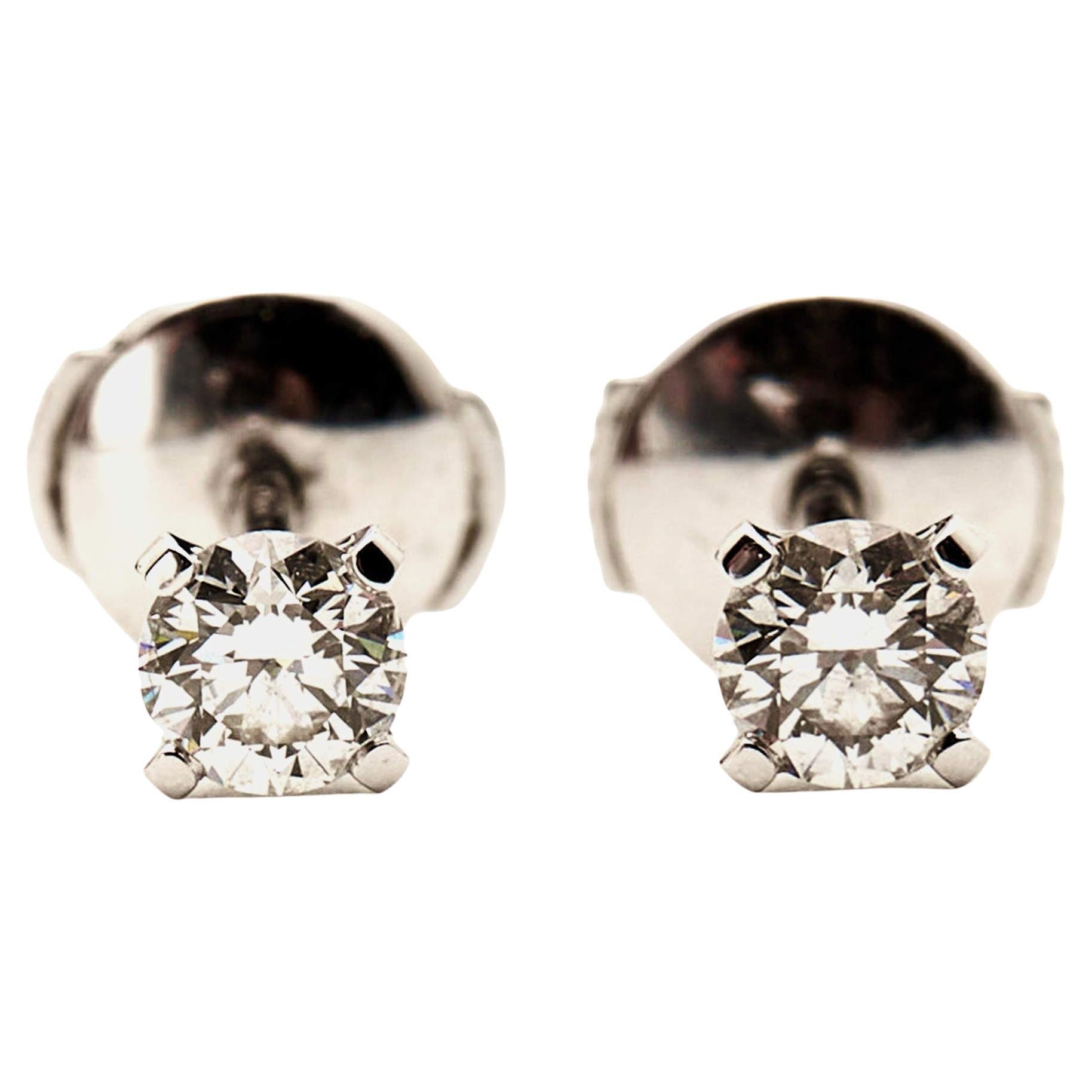 Cartier 1895 Solitaire Diamond 18k White Gold Stud Earrings For Sale