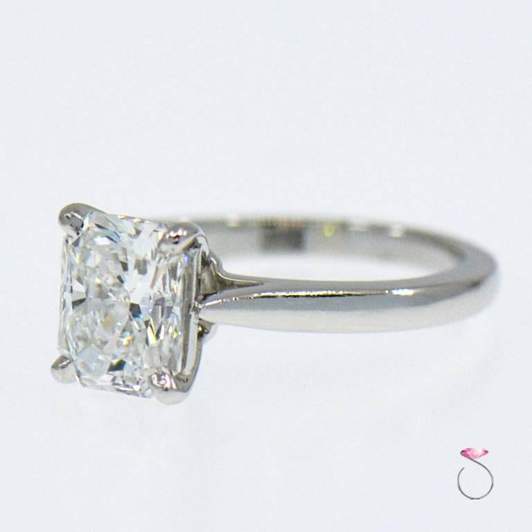 Romantic Cartier 1895 Solitaire Diamond Engagement Ring, 1.34 ct. G, VS1 Radiant Cut, GIA