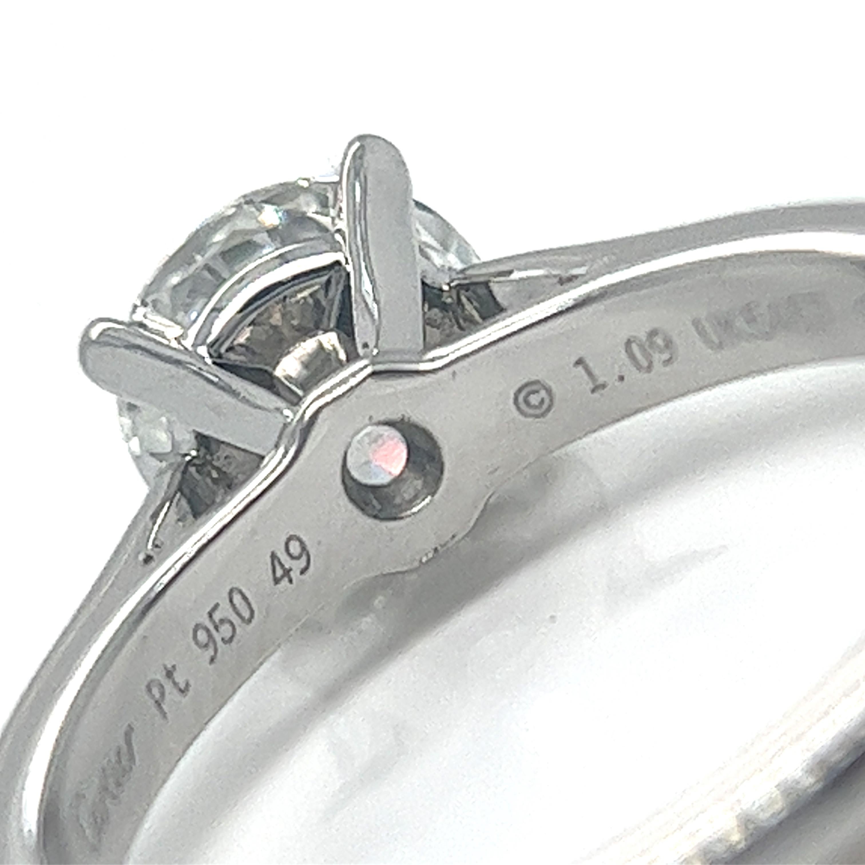 Women's Cartier 1895 Solitaire Engagement 1.09 ct GIA F VVS1 Round Diamond in Platinum For Sale