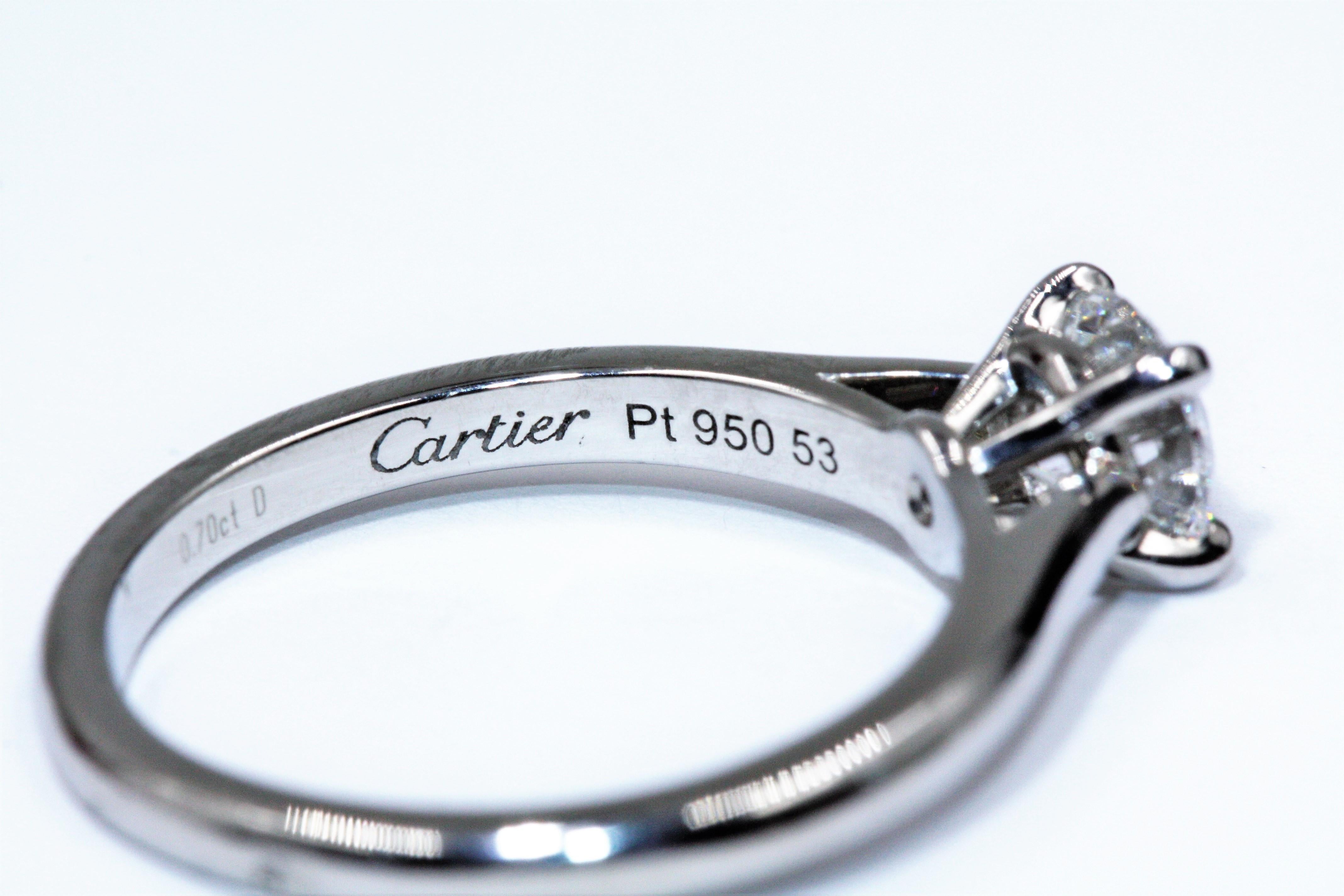 Cartier 1895 Solitaire Platinum Diamond Ring, 0.7 Carat VVS1 E For Sale 7