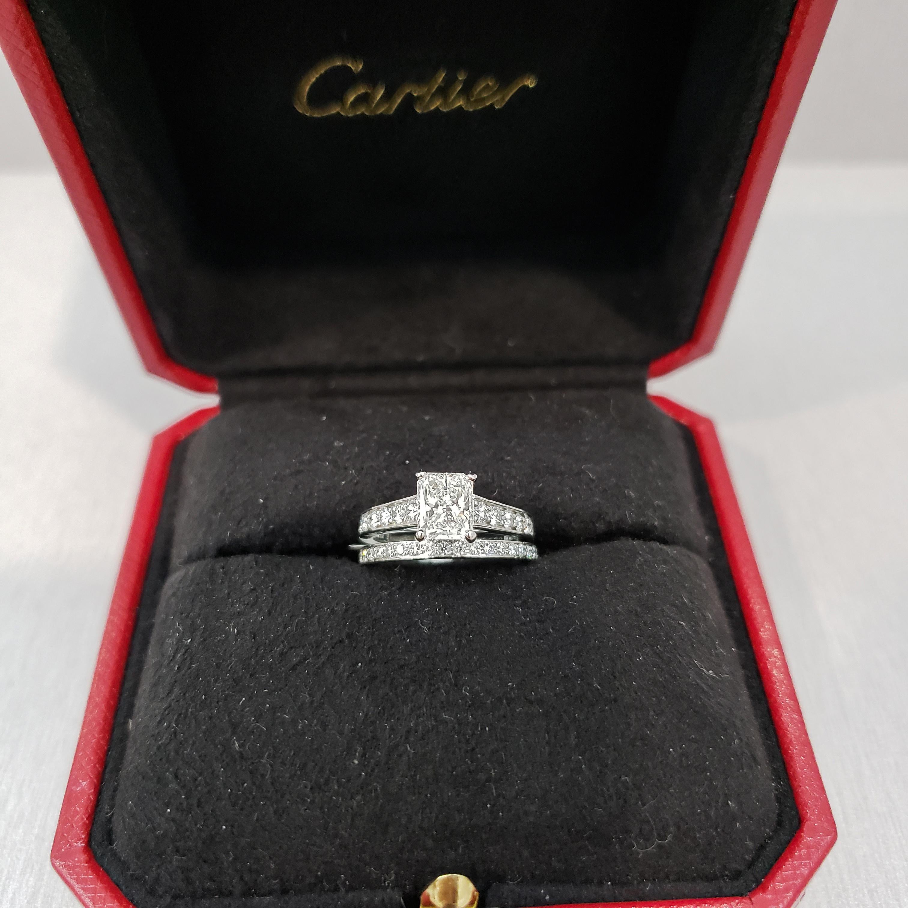Women's Cartier 1895 Solitaire Radiant Cut Engagement Ring and Wedding Band Set