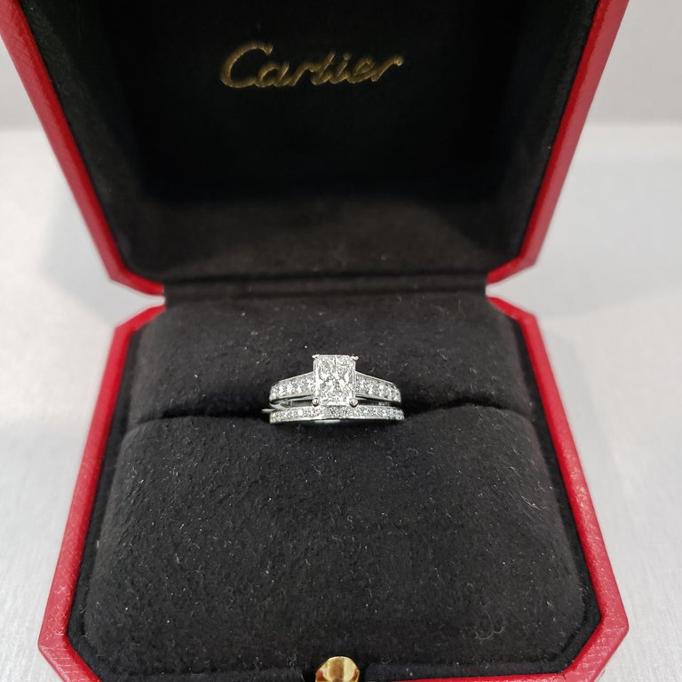 Cartier 1895 Solitaire Cut Engagement and Wedding Band Set at 1stDibs | cartier 1895 engagement ring price, solitaire 1895 cartier price, cartier radiant cut engagement