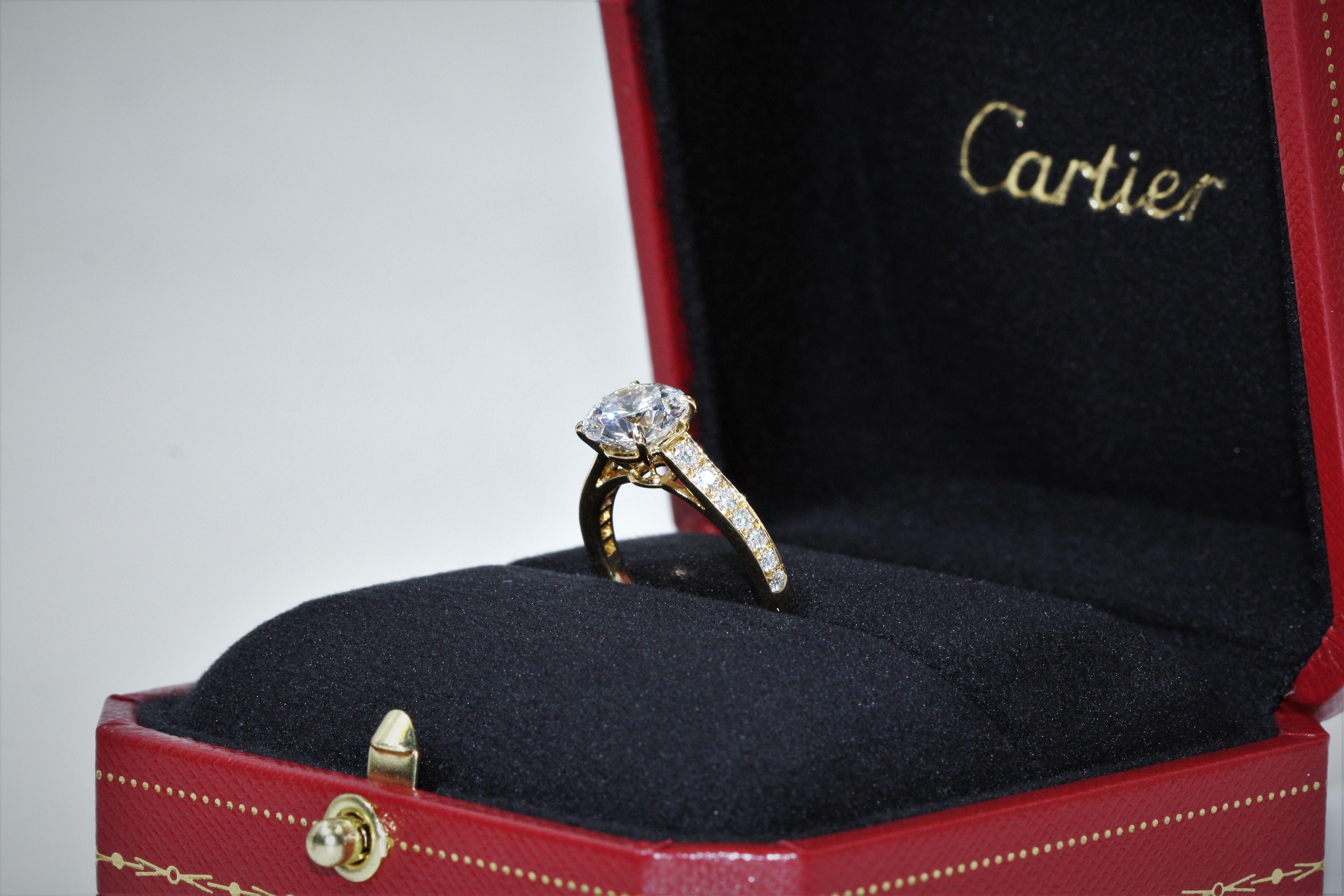 Women's Cartier 1895 Solitaire Ring 18 Karat Yellow Gold Diamonds, 2.02 Carat, VS1, D For Sale