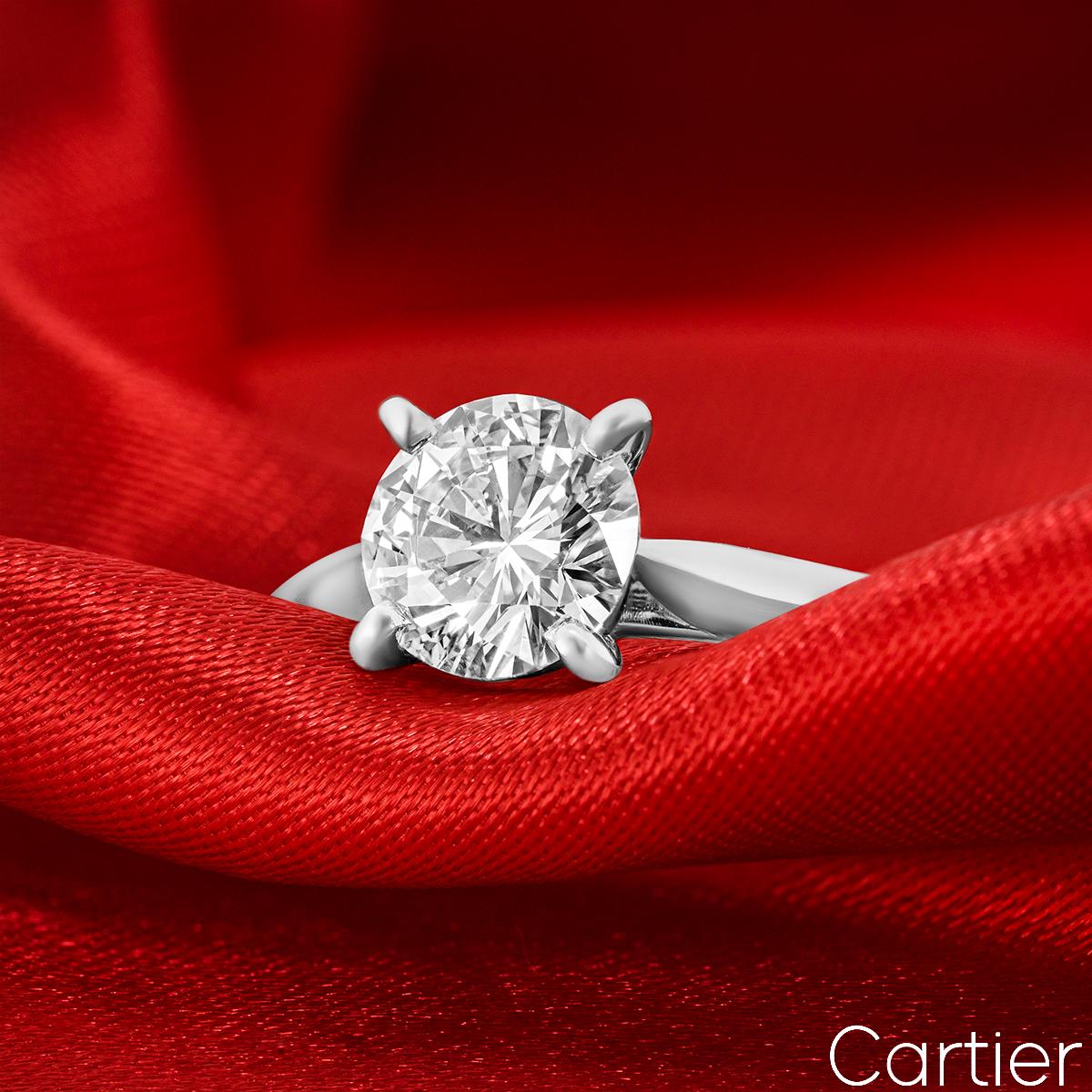 Round Cut Cartier 1895 Solitaire Round Brilliant Cut Ring 1.54 Carat GIA Certified For Sale