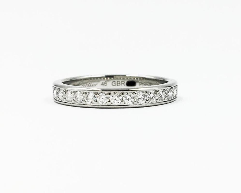 1895 wedding band, width 2.6 mm, platinum 950, set with 19 brilliant-cut diamonds totaling 0.27 carat.

Item will come with a box and certificate.

Size: EU 46 US 3.75
REF: B4071400
ctr384