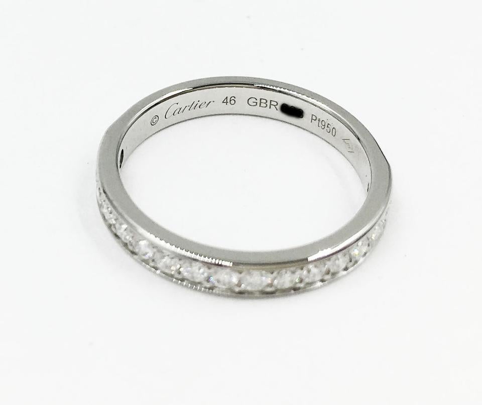 Cartier 1895 Wedding Band Platinum Diamonds Ring In Excellent Condition For Sale In New York, NY